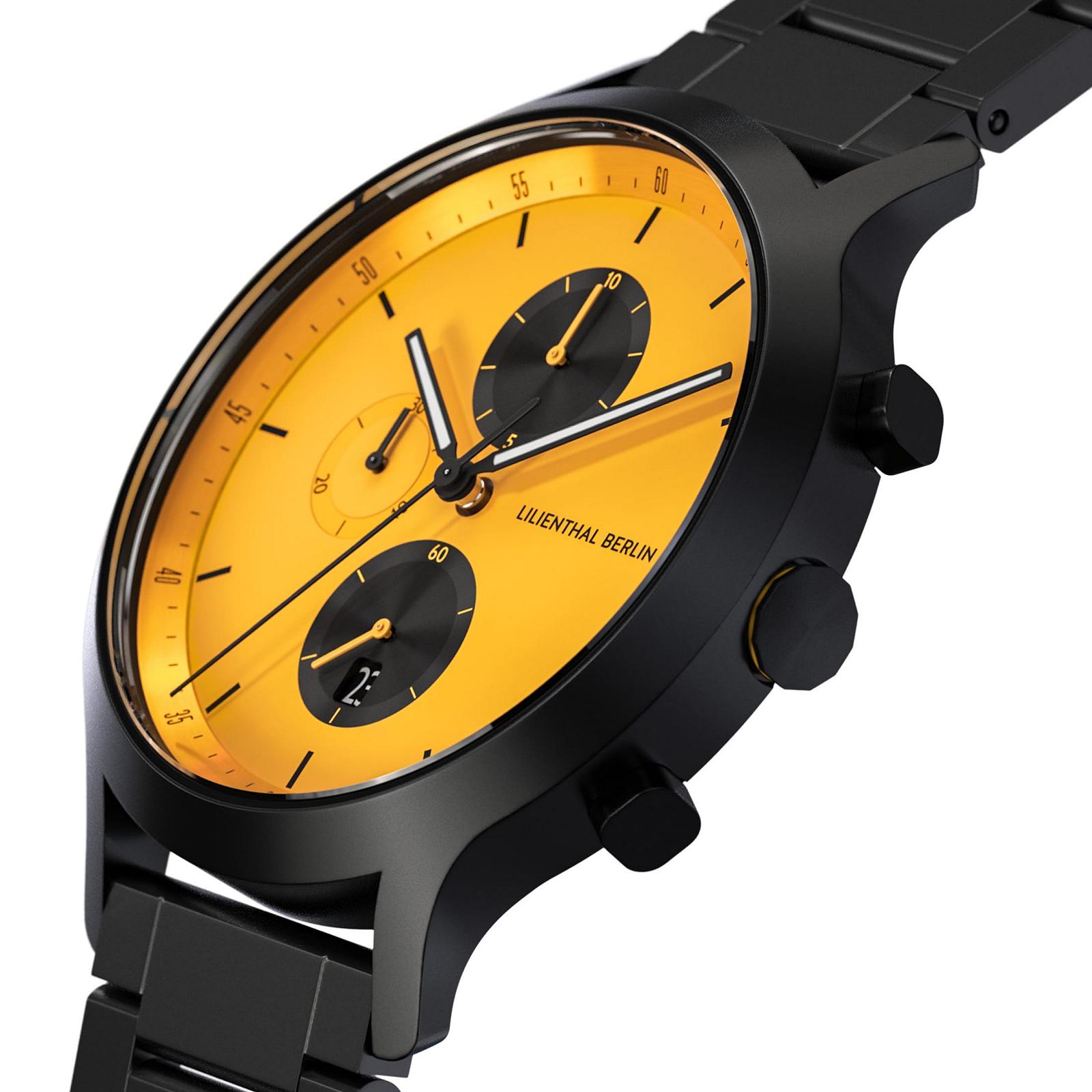 Годинник Lilienthal Berlin Chronograph Line 2 з хірургічної сталі 42,5 мм Чорний/Жовтий, фото №3