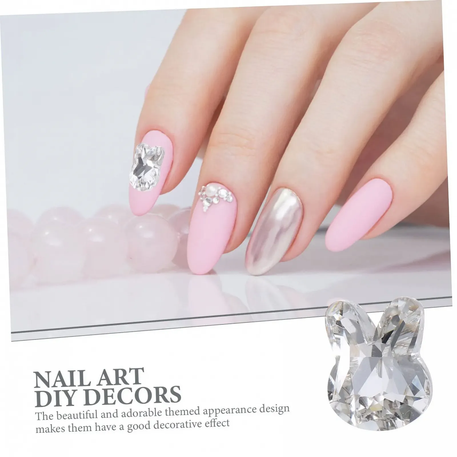 Прикраса для нігтів Кролик WOONEKY. 3D Підвіска для нігтів зі стразами Срібні намистини для DIY манікюру, фото №7