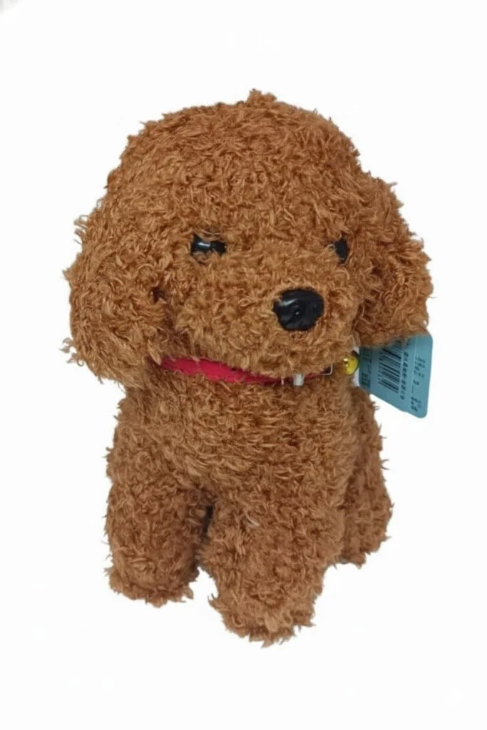 М'яка іграшка собака Мальтипу Maltipoo кучеряве щеня з нашийником світло-коричневий 23 см, фото №2