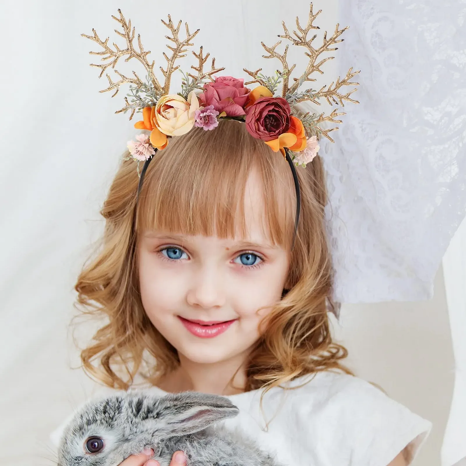 Обруч для волосся Різдвяні оленячі роги з квітами SEWACC, фото №2 Обруч для волосся Різдвяні оленячі роги з квітами SEWACC, фото №2