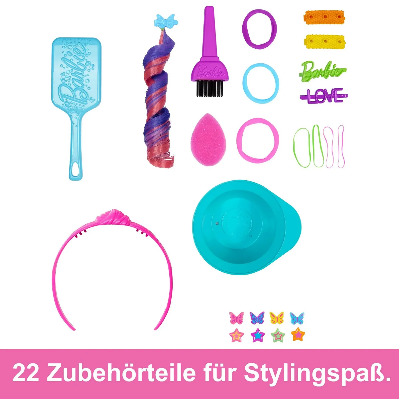 Кукла Barbie HMD80 Deluxe Styling Head Totally Hair Wavy Brown Neon Rainbow Hair Doll Head for Hair Styling Colour Reveal Accessories, фото №3