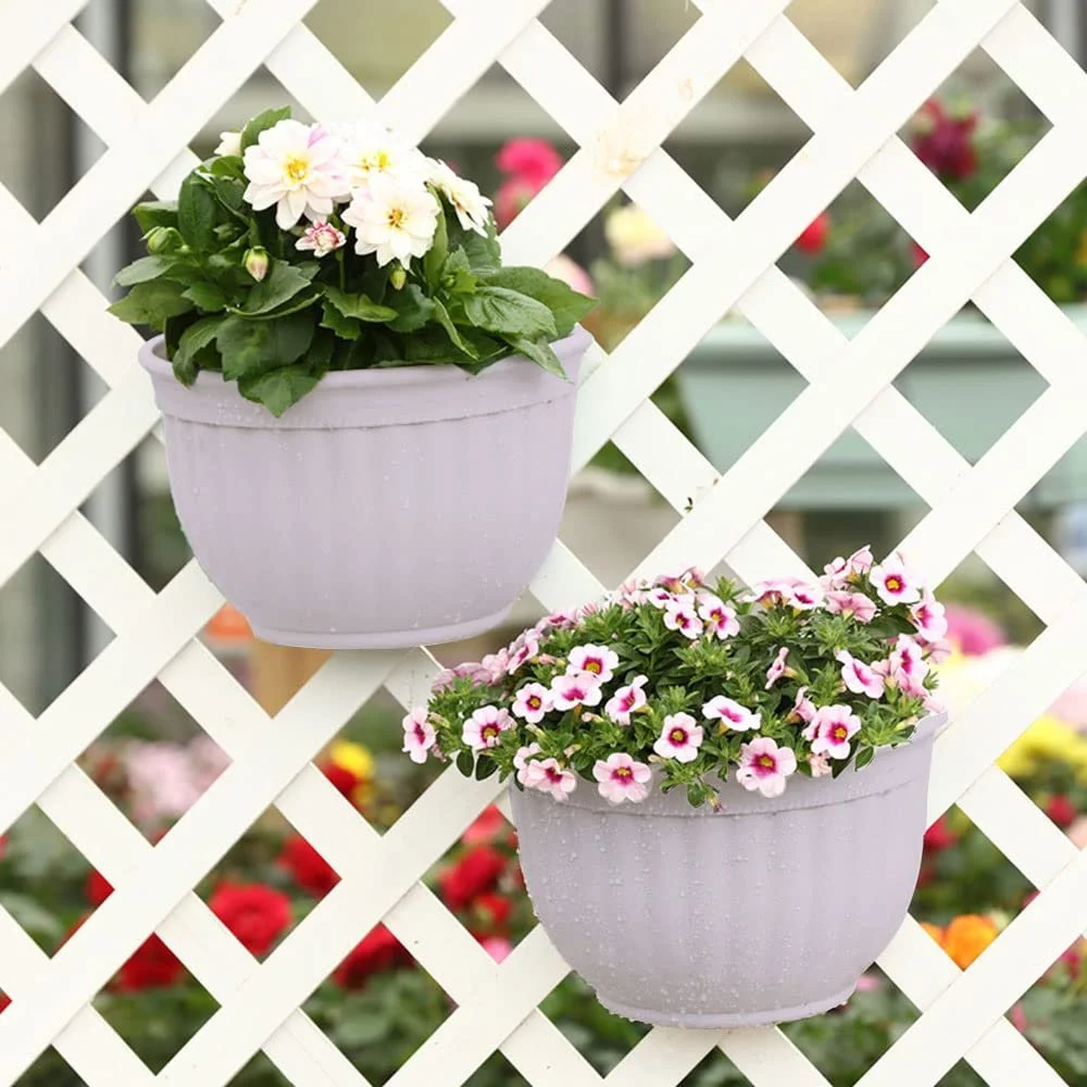 Настінні підвісні кашпо Пластикові Для балкона та паркану З дренажем та 4 гачками Набір із 2 шт., фото №3 Настінні підвісні кашпо Пластикові Для балкона та паркану З дренажем та 4 гачками Набір із 2 шт., фото №3