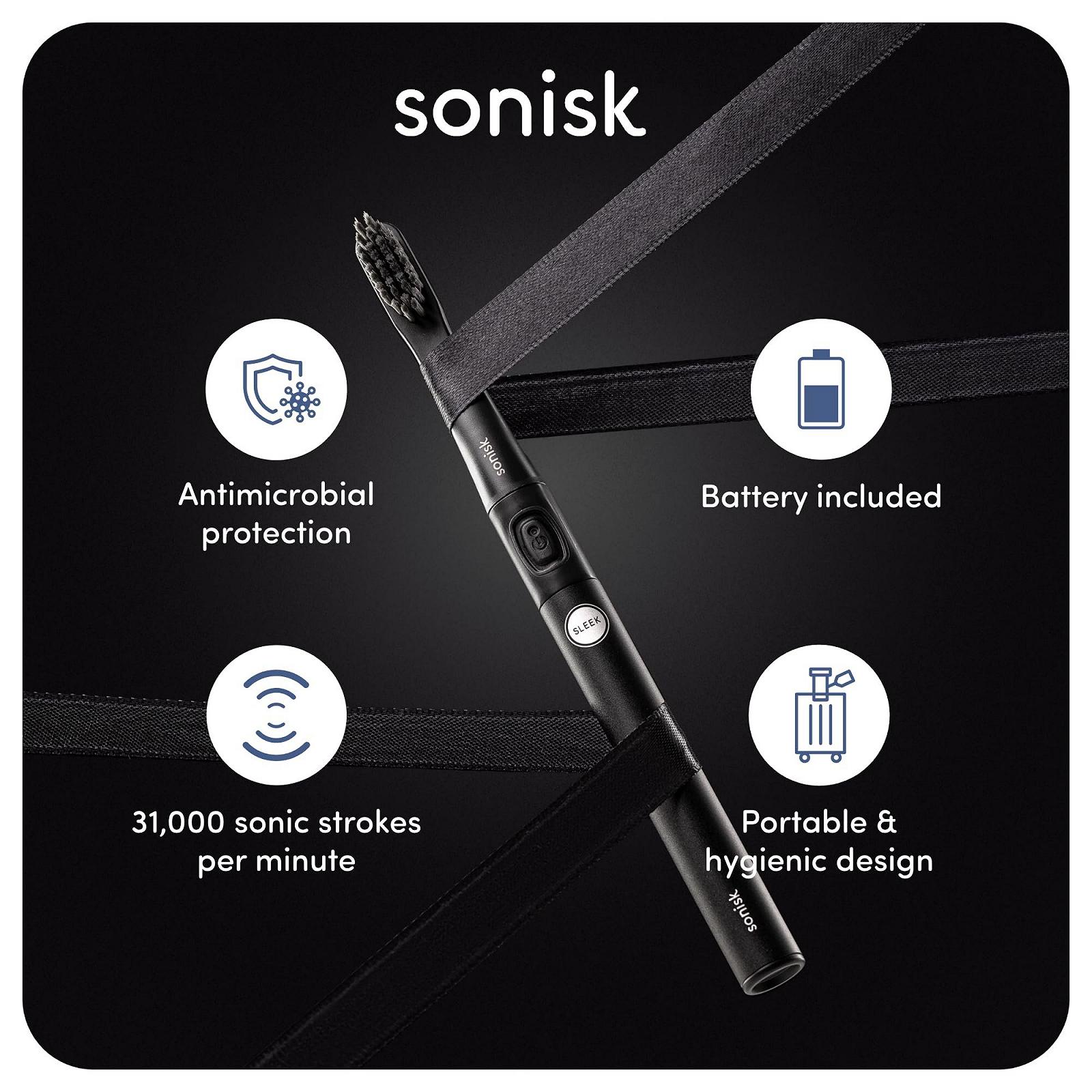 Зубная щетка электрическая Sonisk Sleek, 3 режима чистки, 2 насадки, матовый черный, фото №3