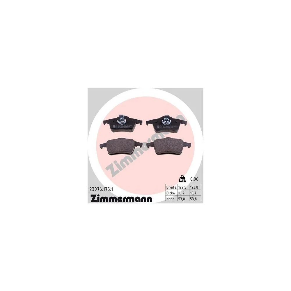 Комплект гальмівних колодок, дискове гальмо ZIMMERMANN 23076.175.1 для VOLVO задня вісь, фото №1