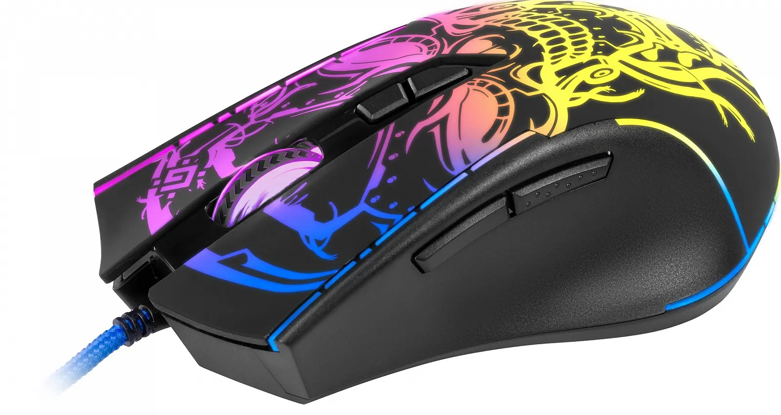 Миша ігрова Defender Bulletstorm GM-928 дротова, ергономічна, з оптичним сенсором, 7 кнопок, 4 режими DPI, багатокольорове підсвічування, Soft Touch корпус, чорна, фото №2