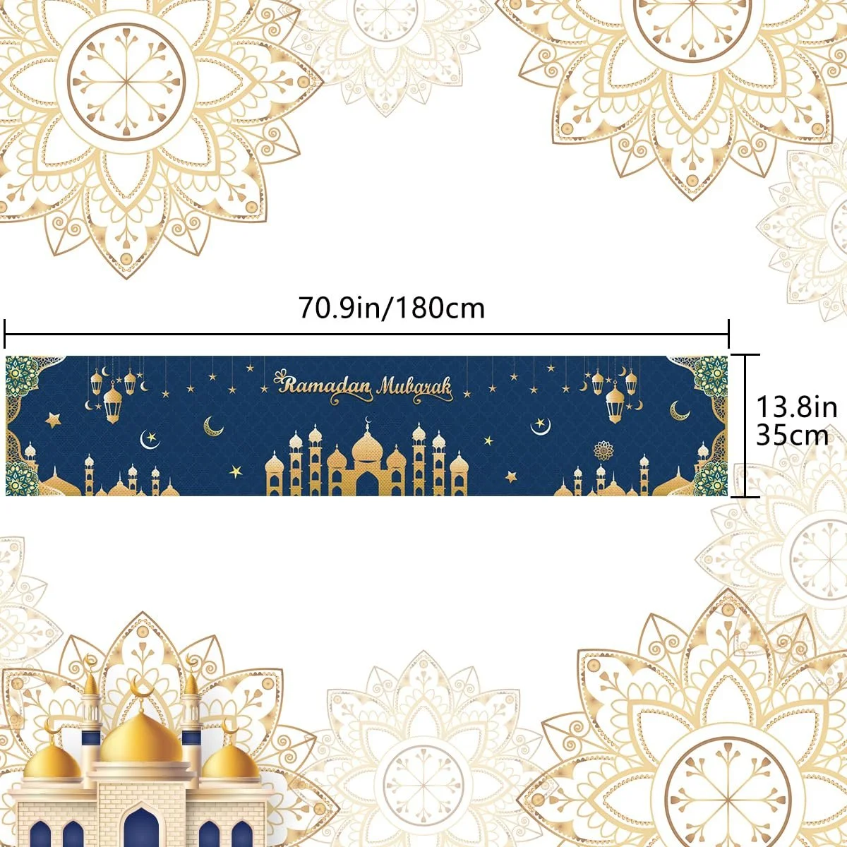 Ранер PARSUP Ramadan Mubarak 180 x 35 см темно-синя/золота, фото №2 Ранер PARSUP Ramadan Mubarak 180 x 35 см темно-синя/золота, фото №2