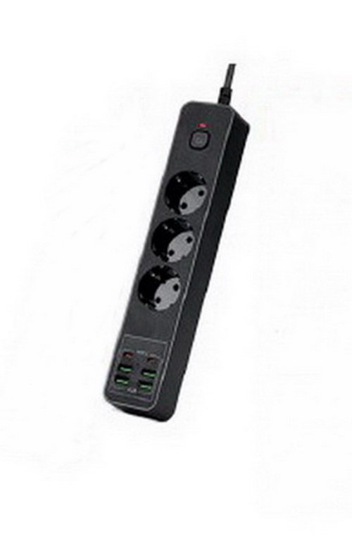 Мережевий фільтр живлення BKL 03 подовжувач 2м на 3 роз'єми 4USB 2Type-C Port, фото №1