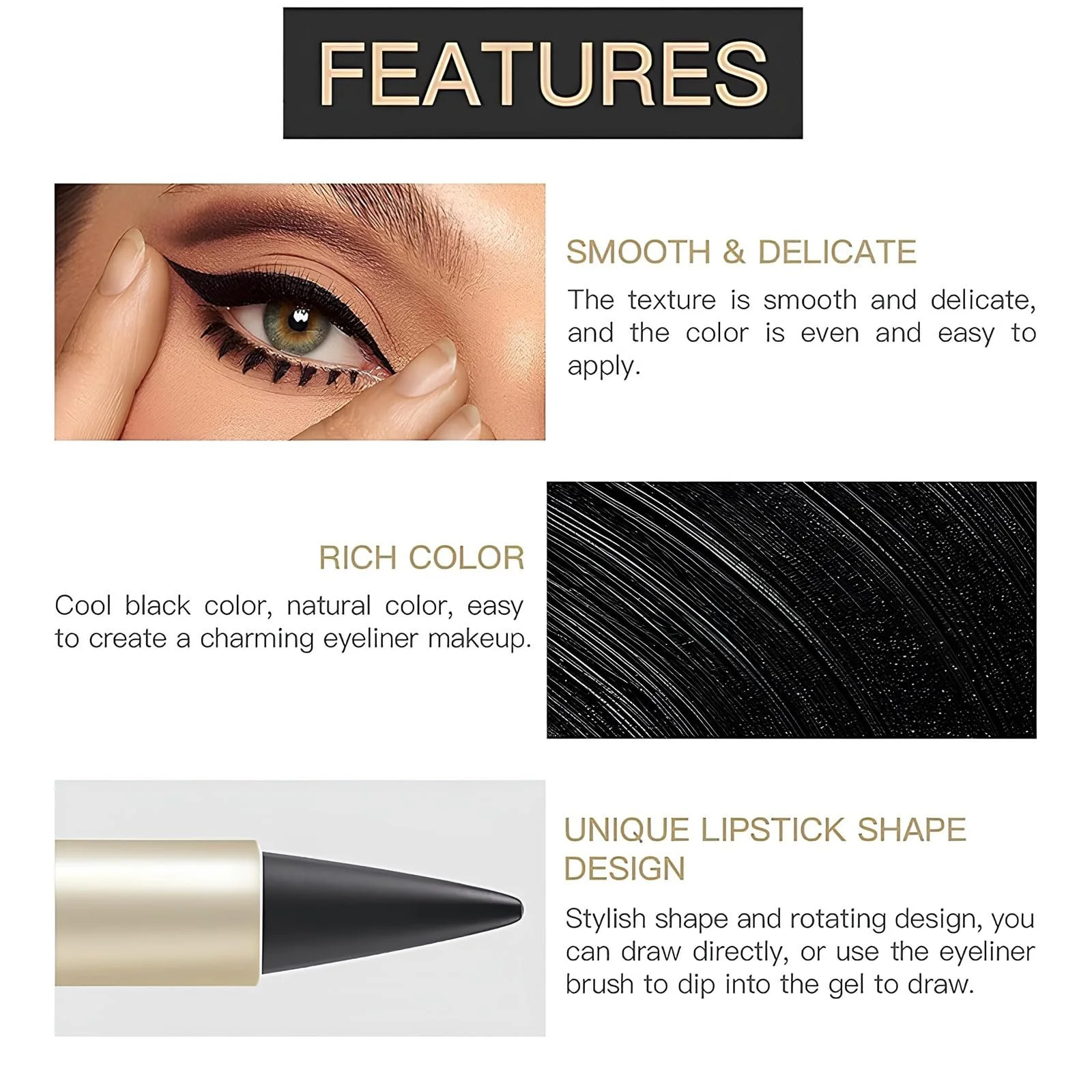 Карандаш Гель Водостойкий, не размазывающаяся Создает четкие линии Черный, фото №2