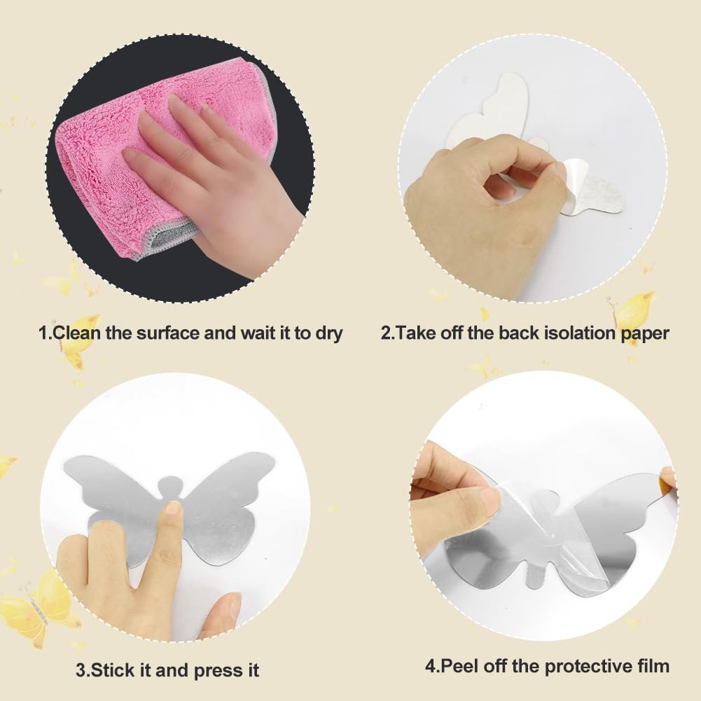 Зеркальные наклейки на стену 3D Butterfly 37 штук Серебристые, фото №7