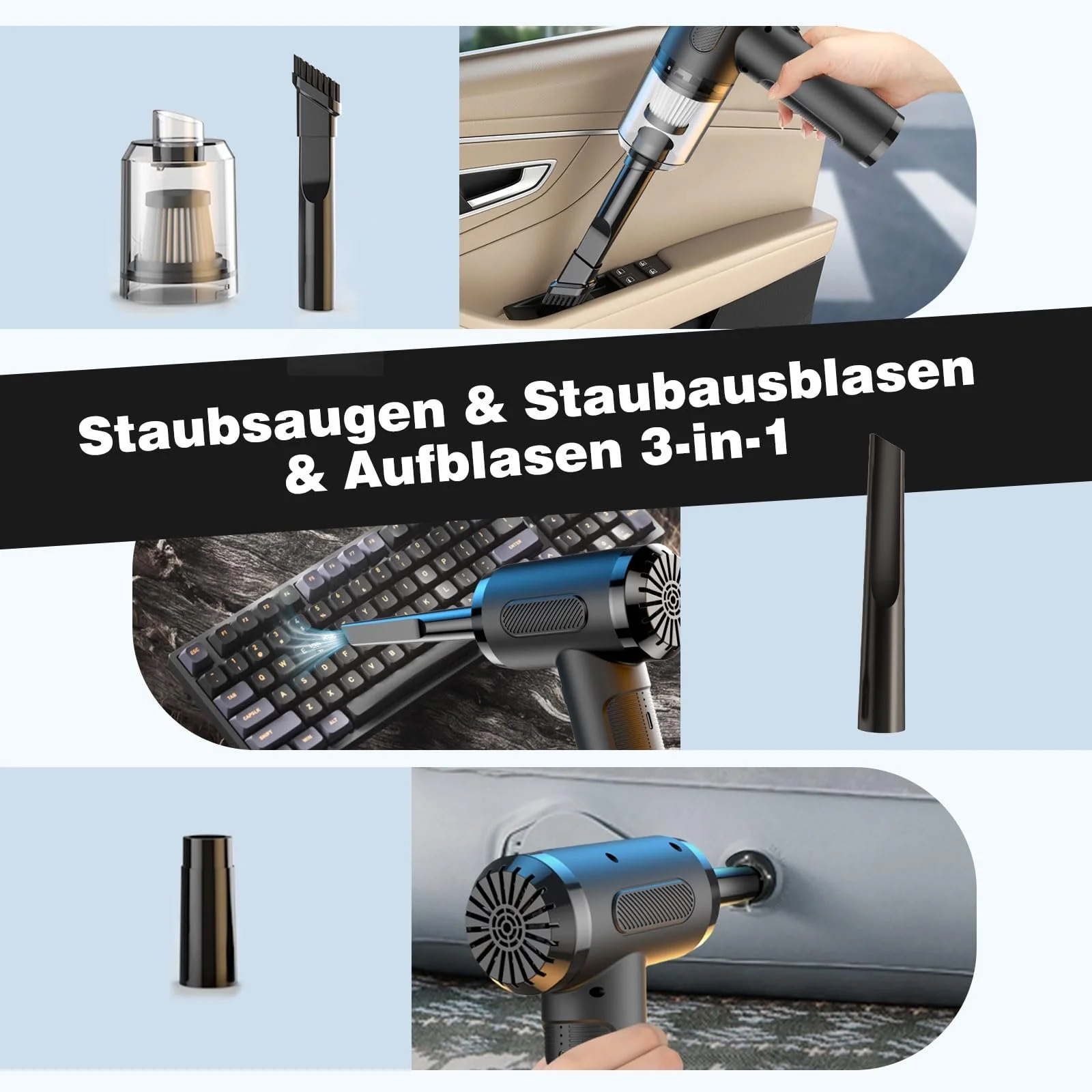 Электрическая воздуходувка и автомобильный пылесос 3 в 1 50,000 RPM 3 Speeds Wireless Mini Blower, фото №2