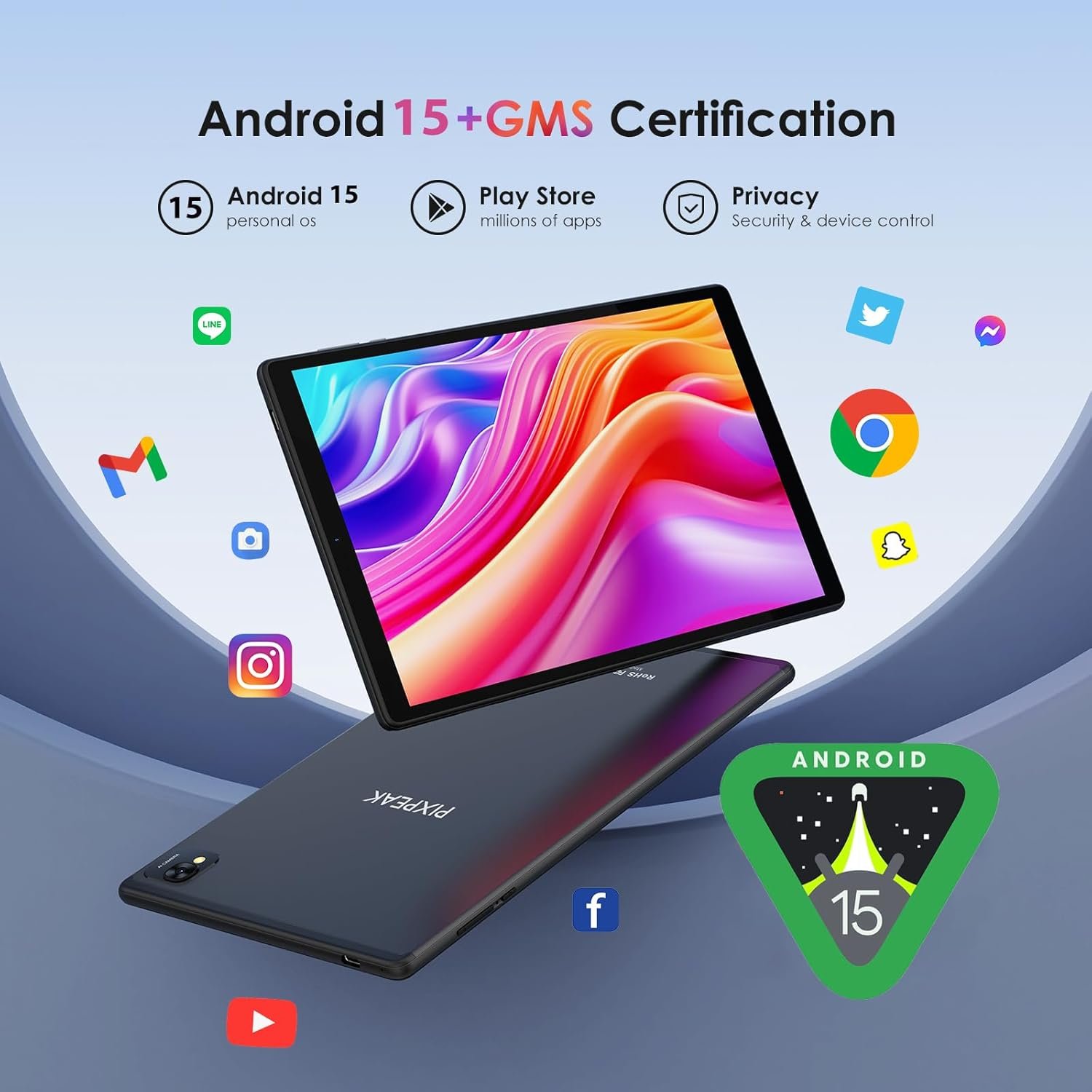 Планшет 10.1" Full HD PIXPEAK T28 12+24/128Gb 4G 2-SIM 8 ядер Android 14 8000 mAh Чорний, фото №6 Планшет 10.1" Full HD PIXPEAK T28 12+24/128Gb 4G 2-SIM 8 ядер Android 14 8000 mAh Чорний, фото №6