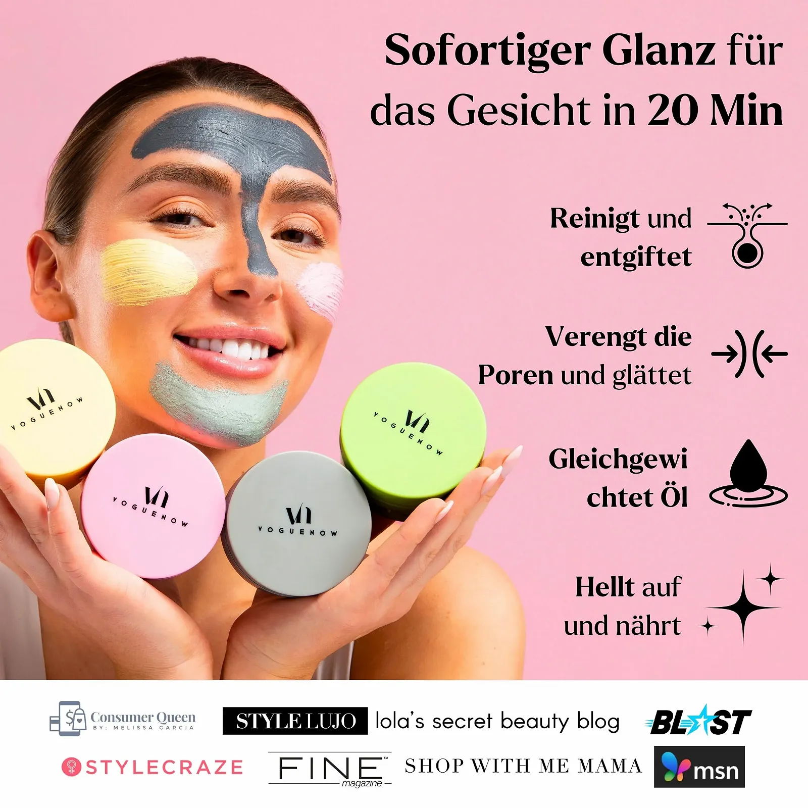 Набір глиняних масок для обличчя Green Tea Clay Mask для глибокого очищення та зменшення чорних цяток (4 x 100 г), фото №2