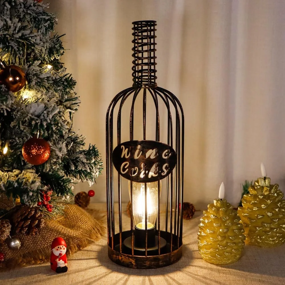 Настільна лампа JHY DESIGN Decorative Battery Operated Wireless Metal Wine Cork Bottle з таймером Black Brushed Gold, фото №2