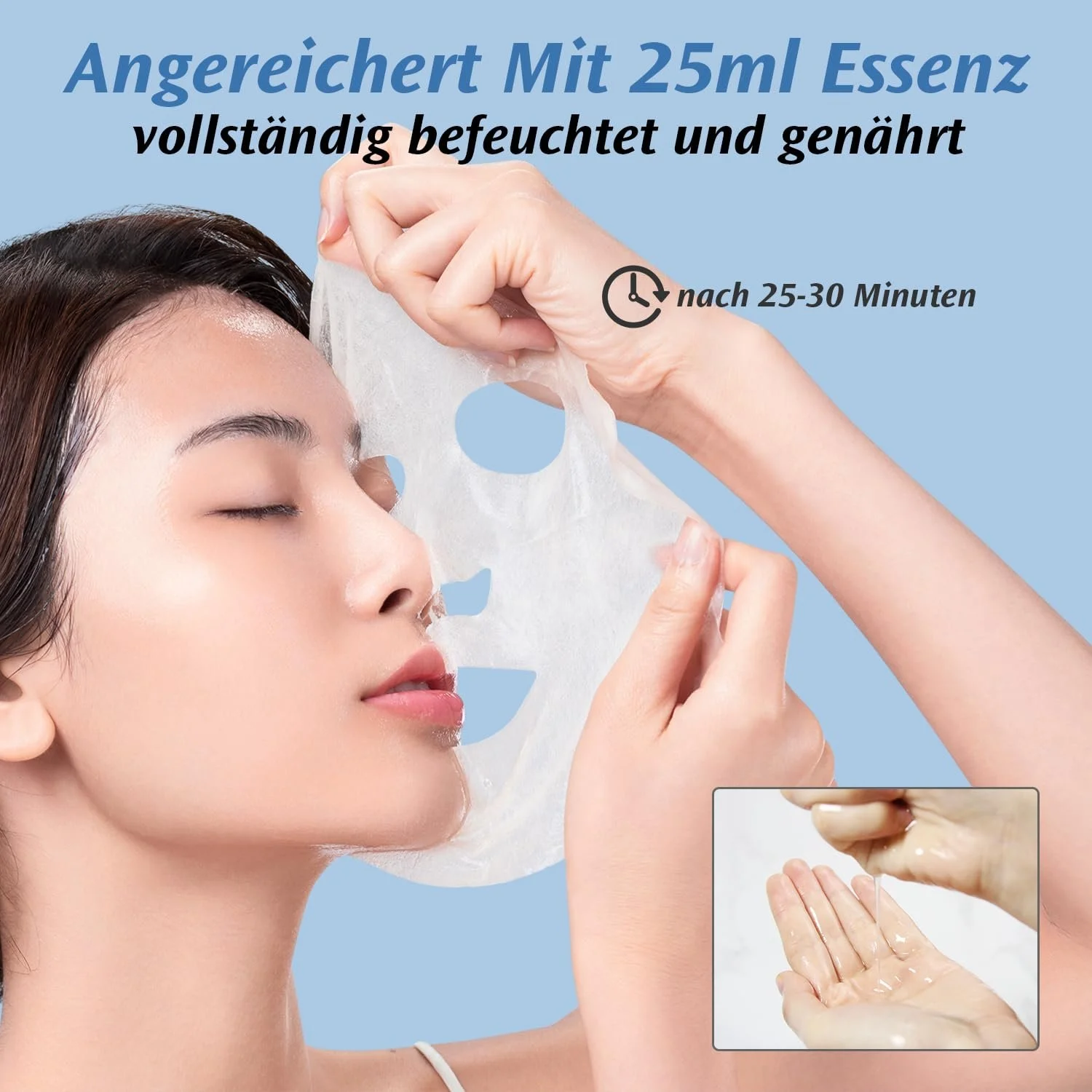 Тканевая Маска для Лица RAZUYEN Glow Effect (10 шт. в упаковке) с Розовой Водой, Ниацинамидом и Гиалуроновой Кислотой для Сухой, Бледной и Матовой Кожи, Восстанавливающая Увлажняющая Маска, фото №6