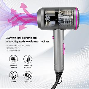 Фен ZFAUOL 2000 Вт, ионный, с диффузором, 2 скорости, 3 режима нагрева, 2 концентратора, кнопка горячего/холодного воздуха, AC Motor (9808) synthetic.ua - Фото 1