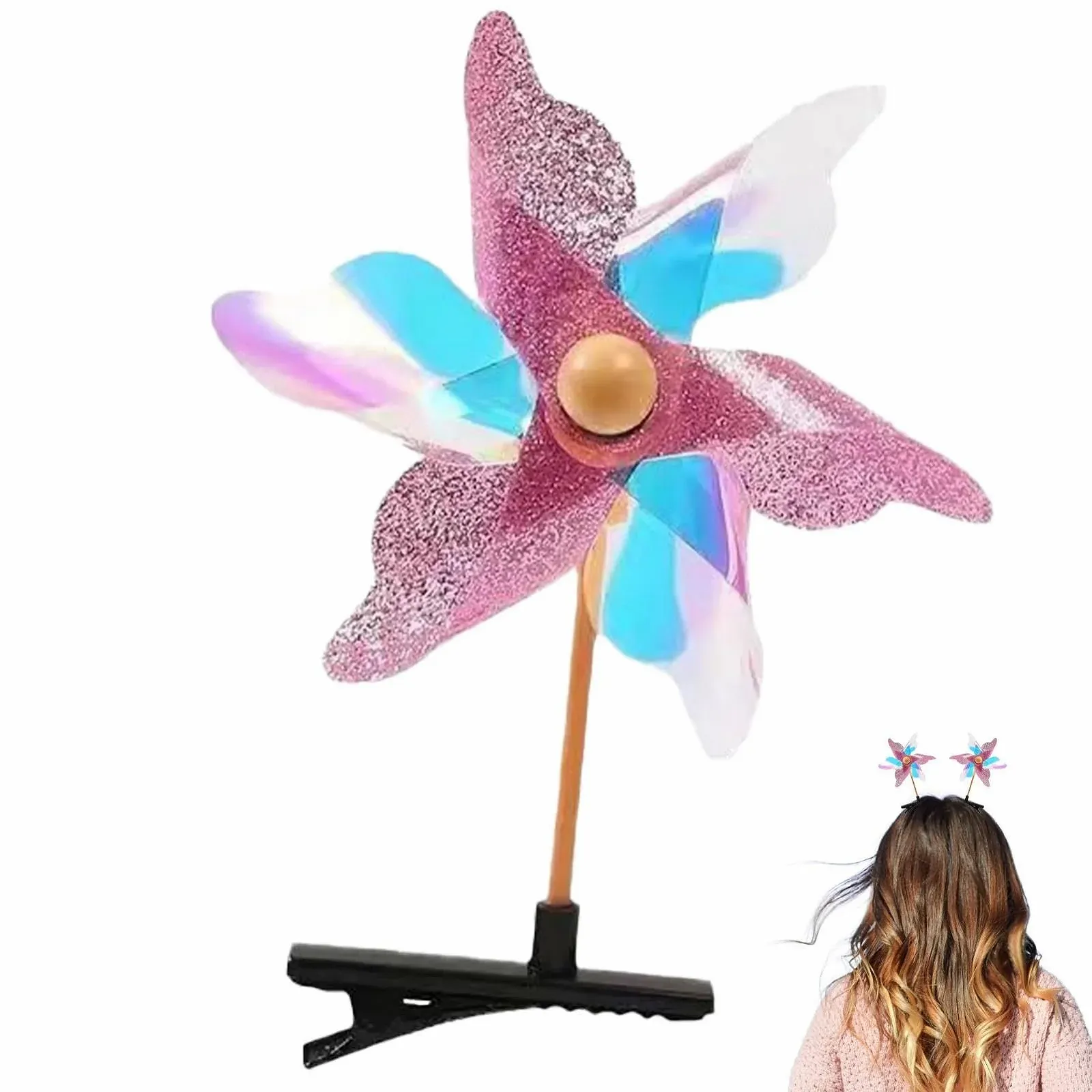 Заколки для волос Ветряная мельница с блестками, Разноцветные заколки для волос Ветряная мельница с блестками, Заколки для волос Ветряная мельница, Мультяшные аксессуары для женщин, фото №9