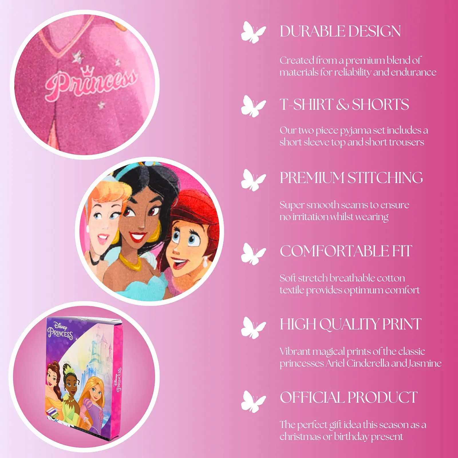 Піжама Disney Принцеси Футболка та Шорти Попелюшка Аріель Жасмін для Дівчат, фото №5 Піжама Disney Принцеси Футболка та Шорти Попелюшка Аріель Жасмін для Дівчат, фото №5