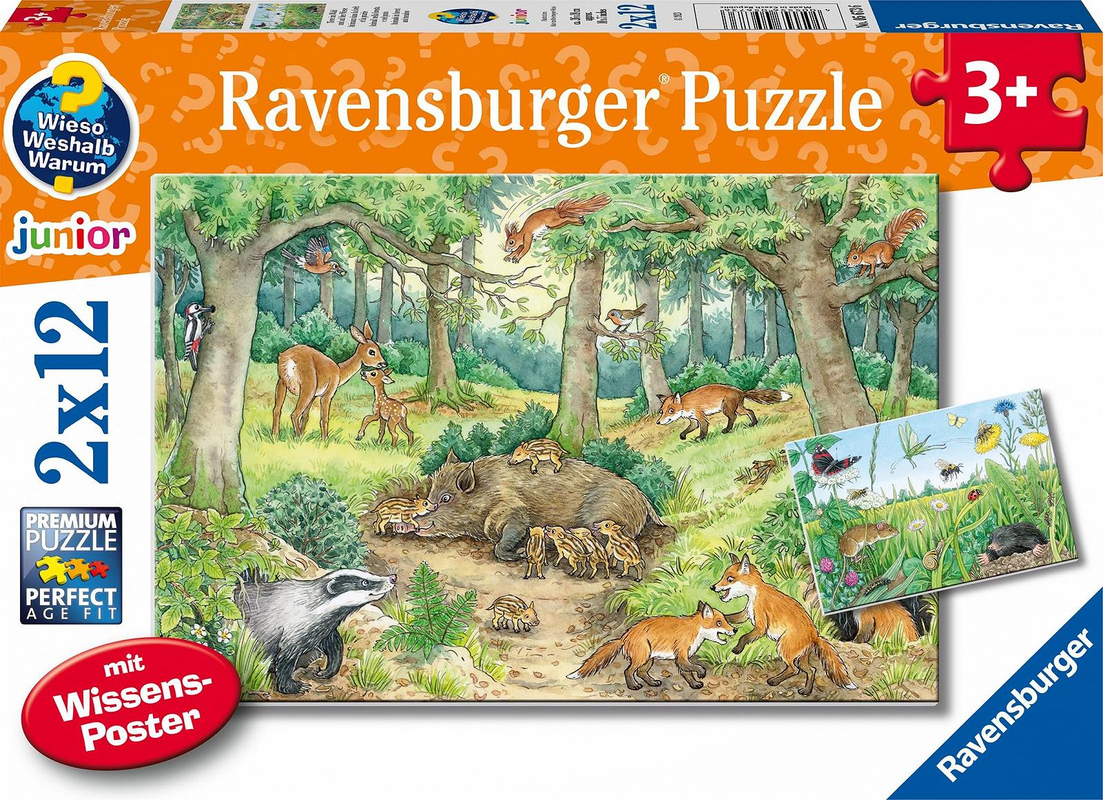 Пазл Ravensburger Why? Why? Why? 05673 Животные в лесу и на лугу 2 x 12 элементов, фото №1 Пазл Ravensburger Why? Why? Why? 05673 Животные в лесу и на лугу 2 x 12 элементов, фото №1