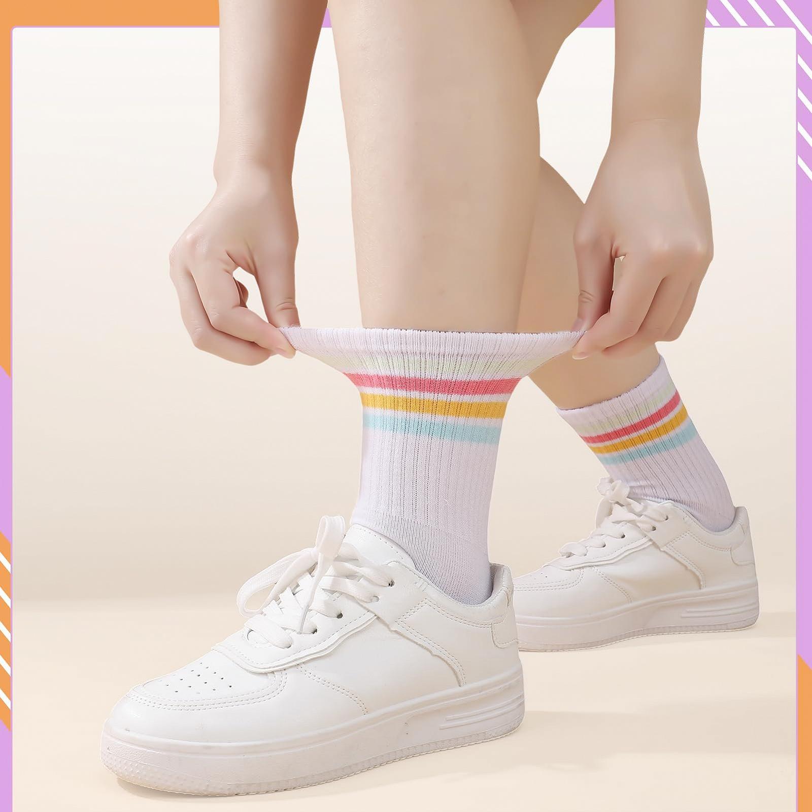 Теннисные носки Белый цвет, 4 пары, размер 38-42, с полосками и рисунками клубники и вишни, фото №5