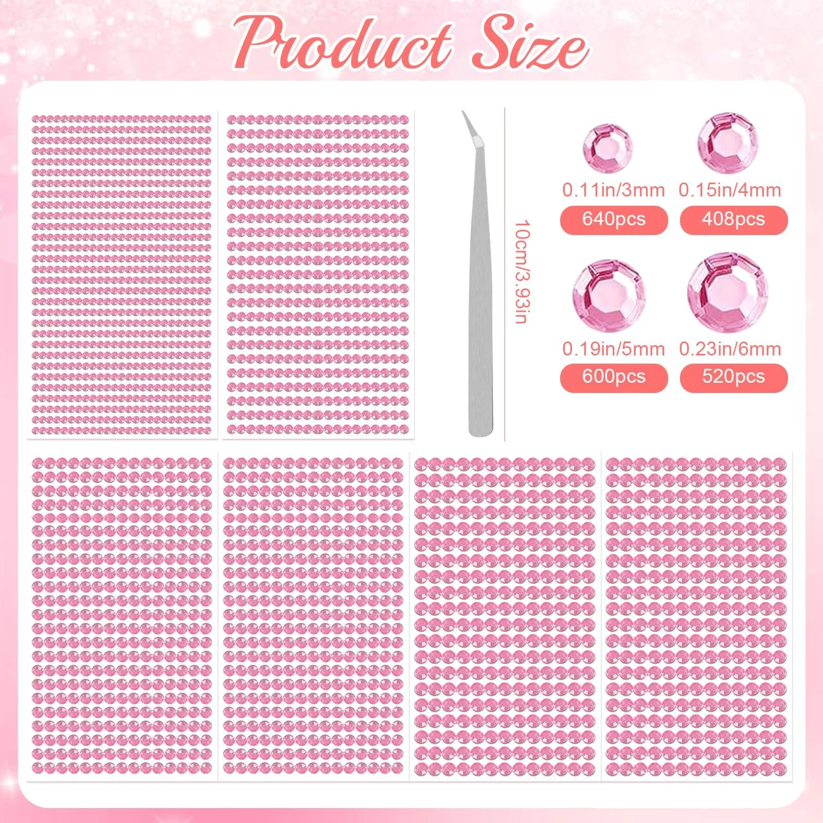 Стразы Самоклеящиеся dcas 3/4/5/6 мм Разного Размера Блестящие Камни 2168 шт., фото №7