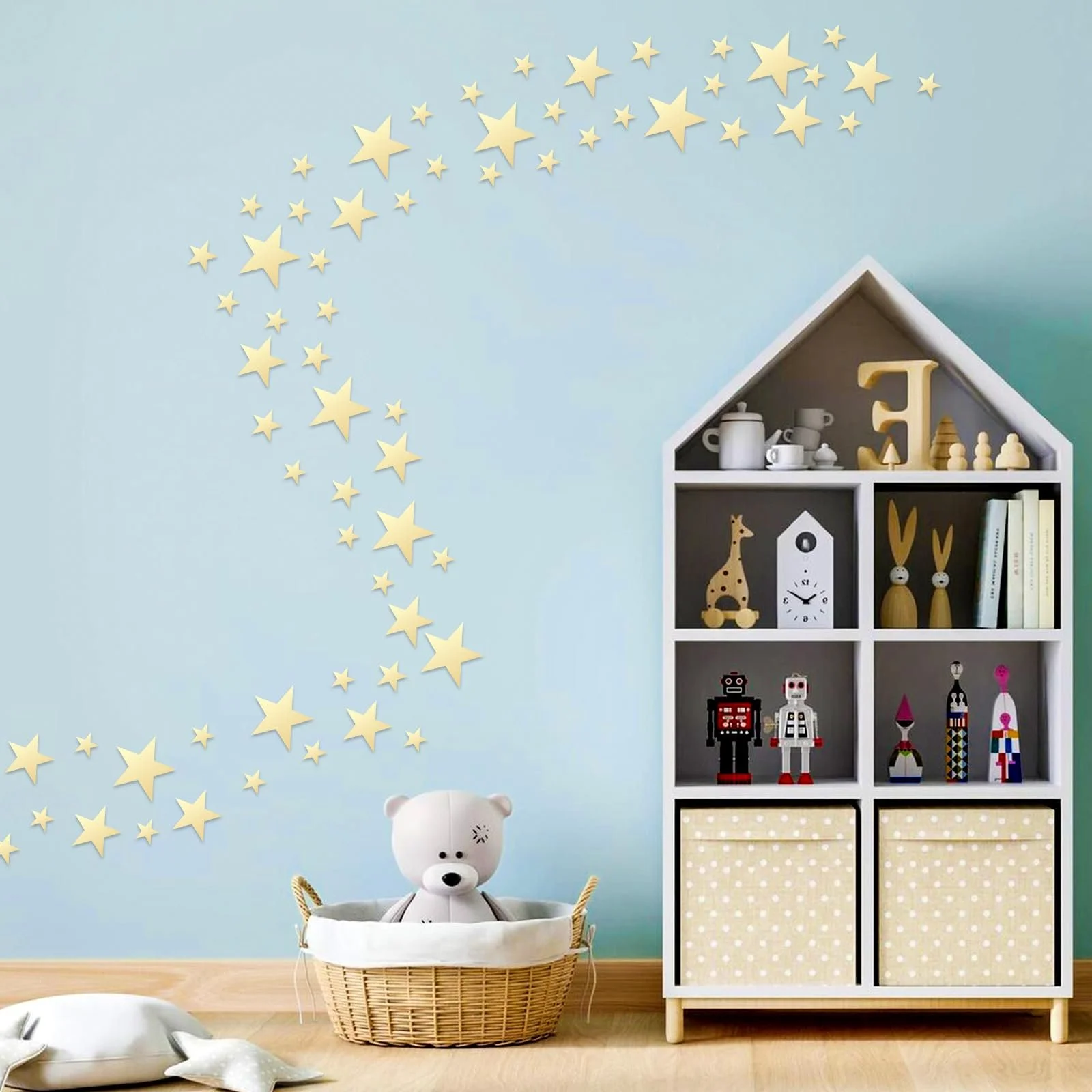 Дзеркальні наклейки Зірка Набір 68 шт. Акрилові Золоті, фото №1