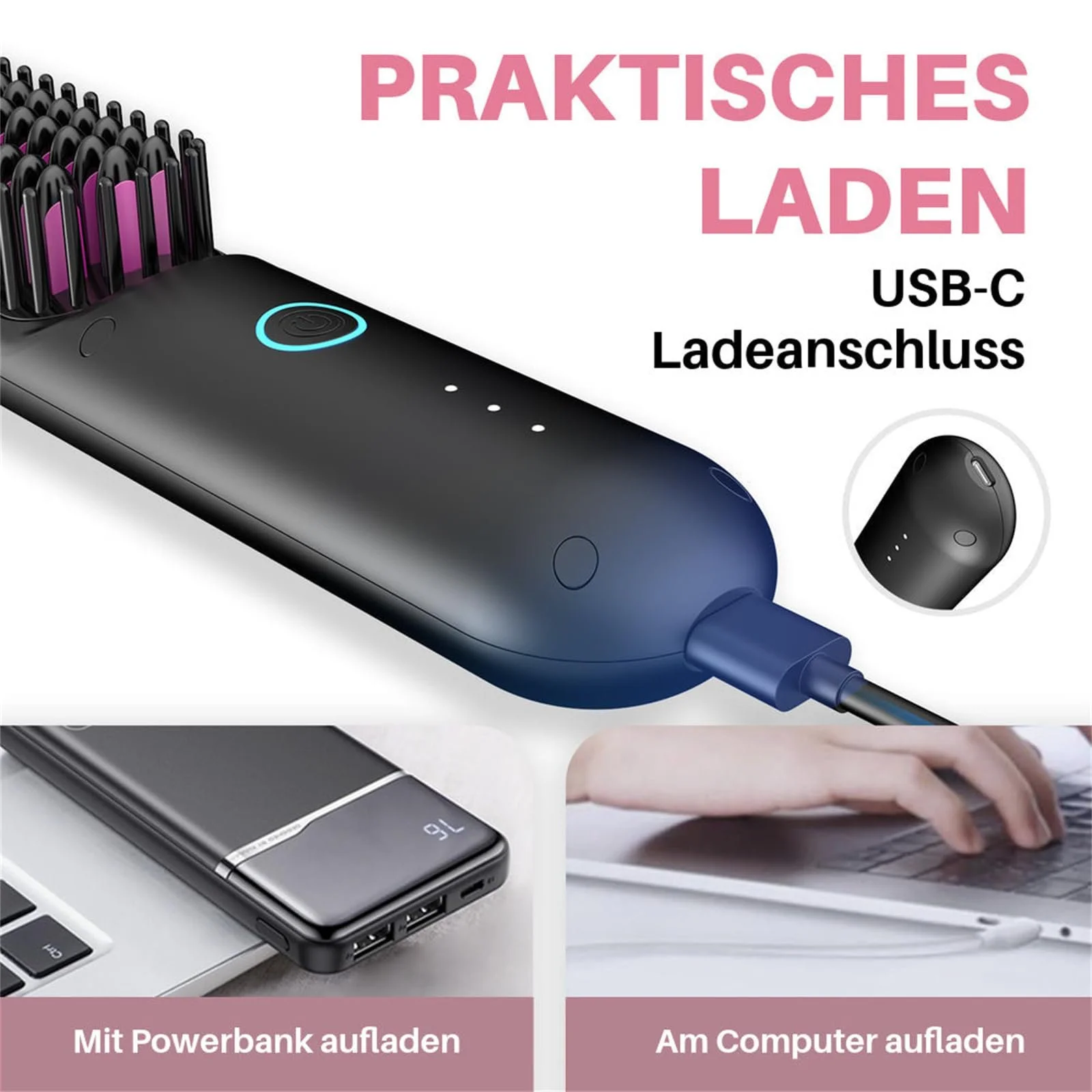 Щітка-випрямляч Eloura Berlin Eloura Portable Brush бездротова з технологією негативних іонів, фото №3