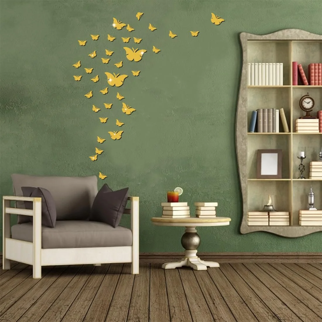 Дзеркальний декор Метелики 36 штук Акрилові 3D наклейки B Style Чорний, фото №7