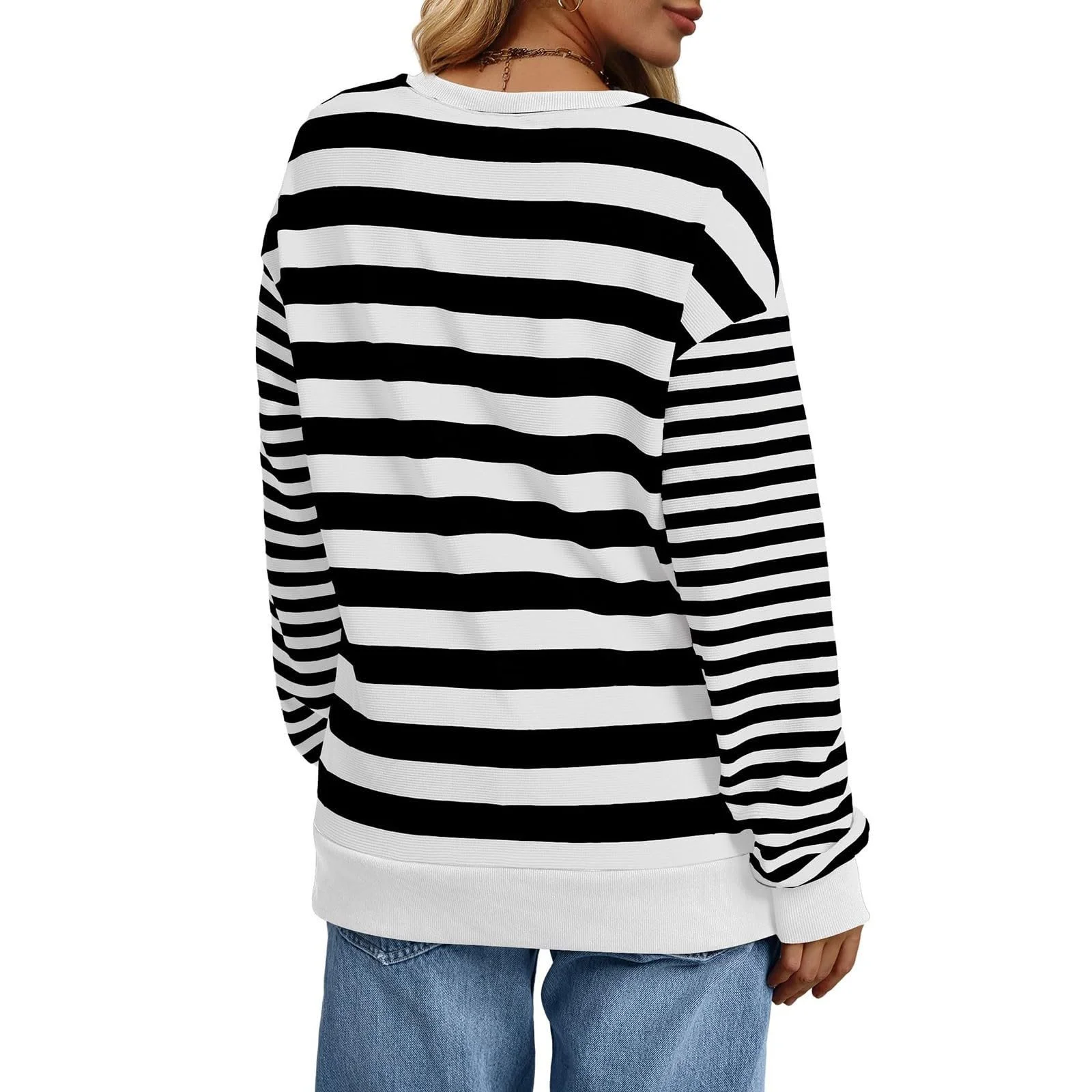 Женский Свитшот Полосатый Свободный крой Круглый вырез Длинный рукав Коровья принт, фото №7