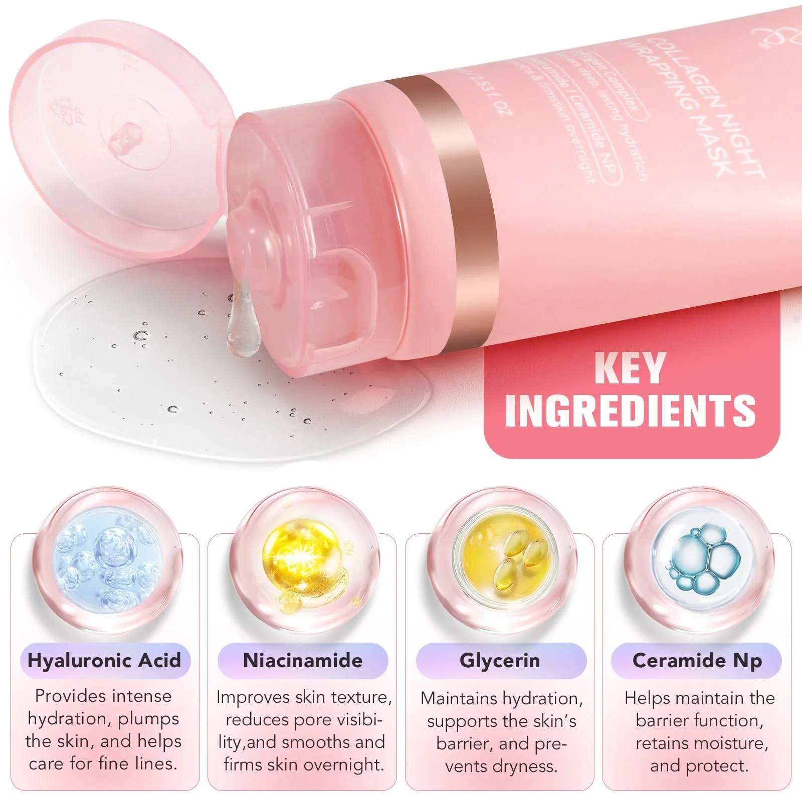 Нічна маска для обличчя з колагеном Organic Collagen Real Deep Mask з колагеном для сяючої шкіри, 75 мл, фото №8