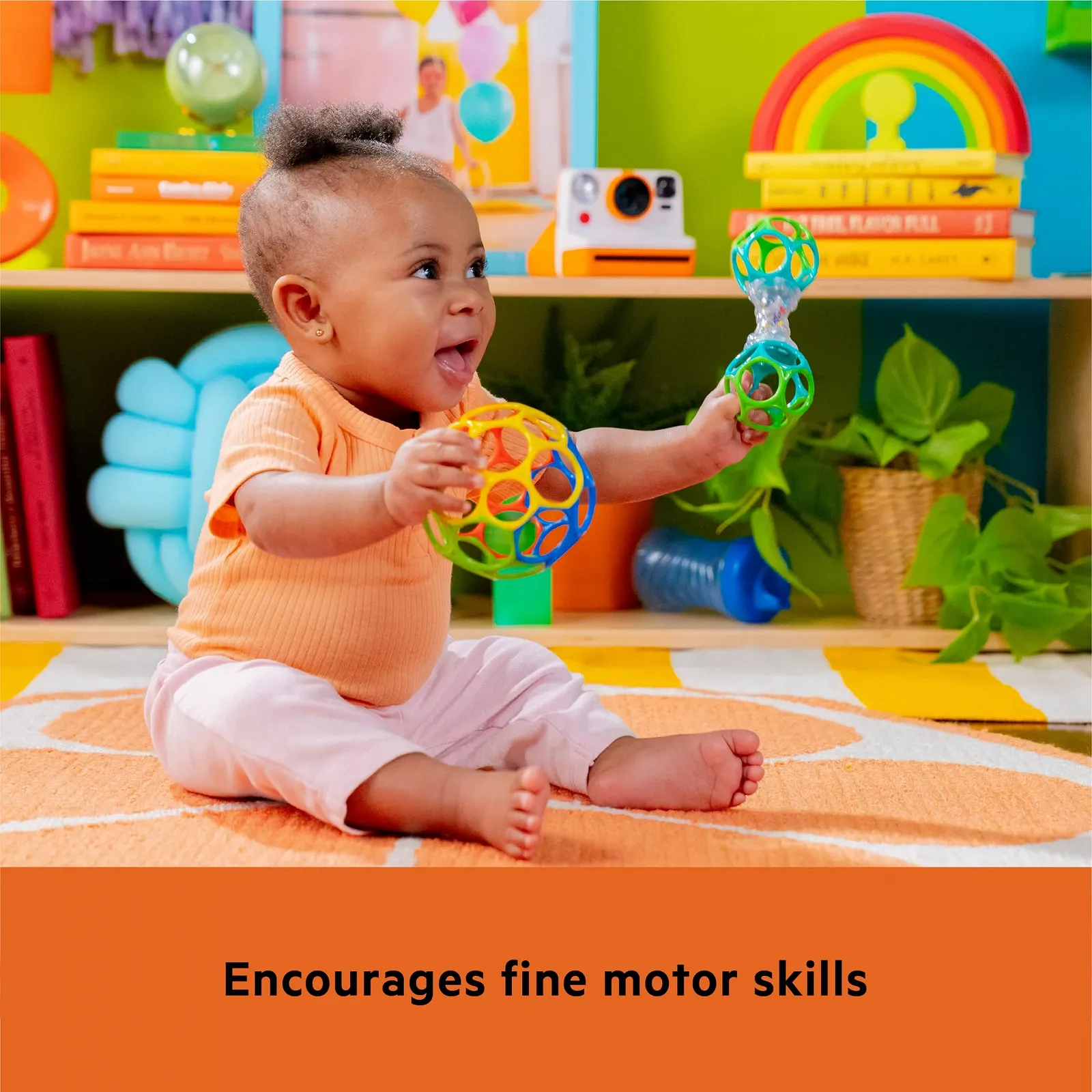 Набор игрушек Bright Starts Easy-Grasp Oball Bundle Gift Set - Grasp the Day, мяч и погремушка, 2 шт., без BPA, унисекс, для новорожденных+, фото №4