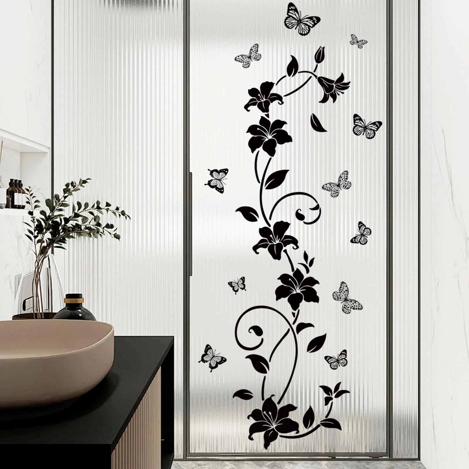 Настінна наклейка SHUCHING Чорні квіти Лоза Метелики Чорна, фото №3