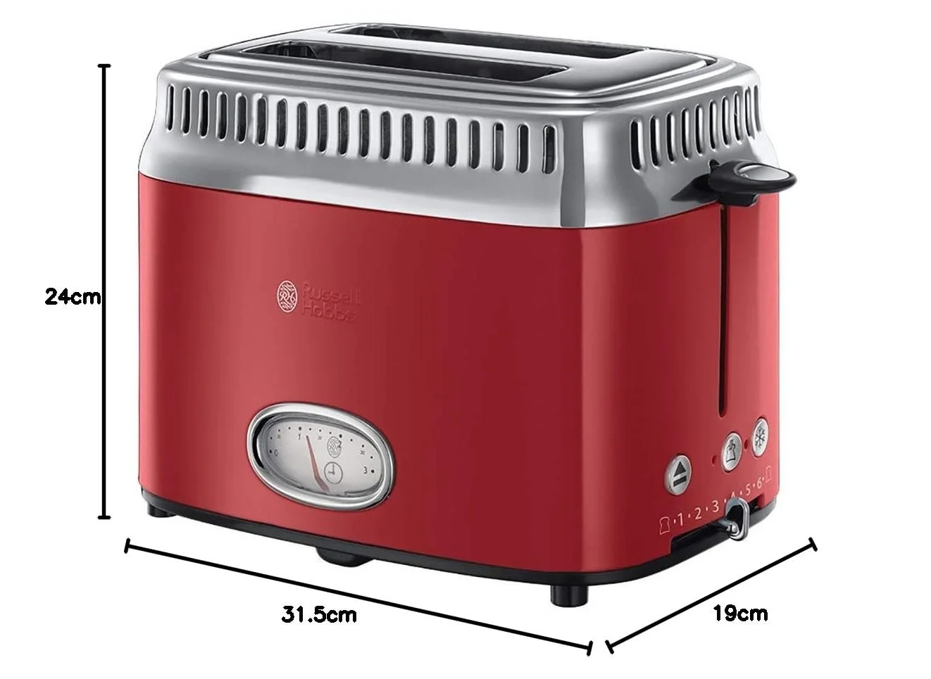 Тостер Russell Hobbs Vintage 21680-56 на 2 скибочки, ретро, нержавіюча сталь, червоний, фото №13