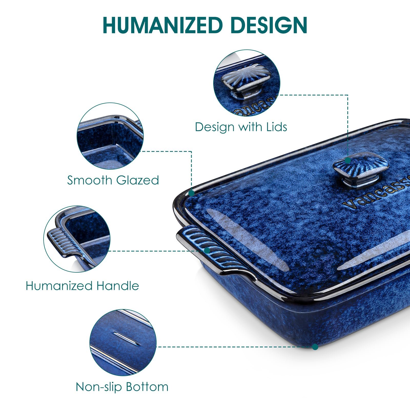 Гусятниця для запікання керамічна vancasso Starry квадратна з кришкою 3,55 л Синя, фото №4 Гусятниця для запікання керамічна vancasso Starry квадратна з кришкою 3,55 л Синя, фото №4