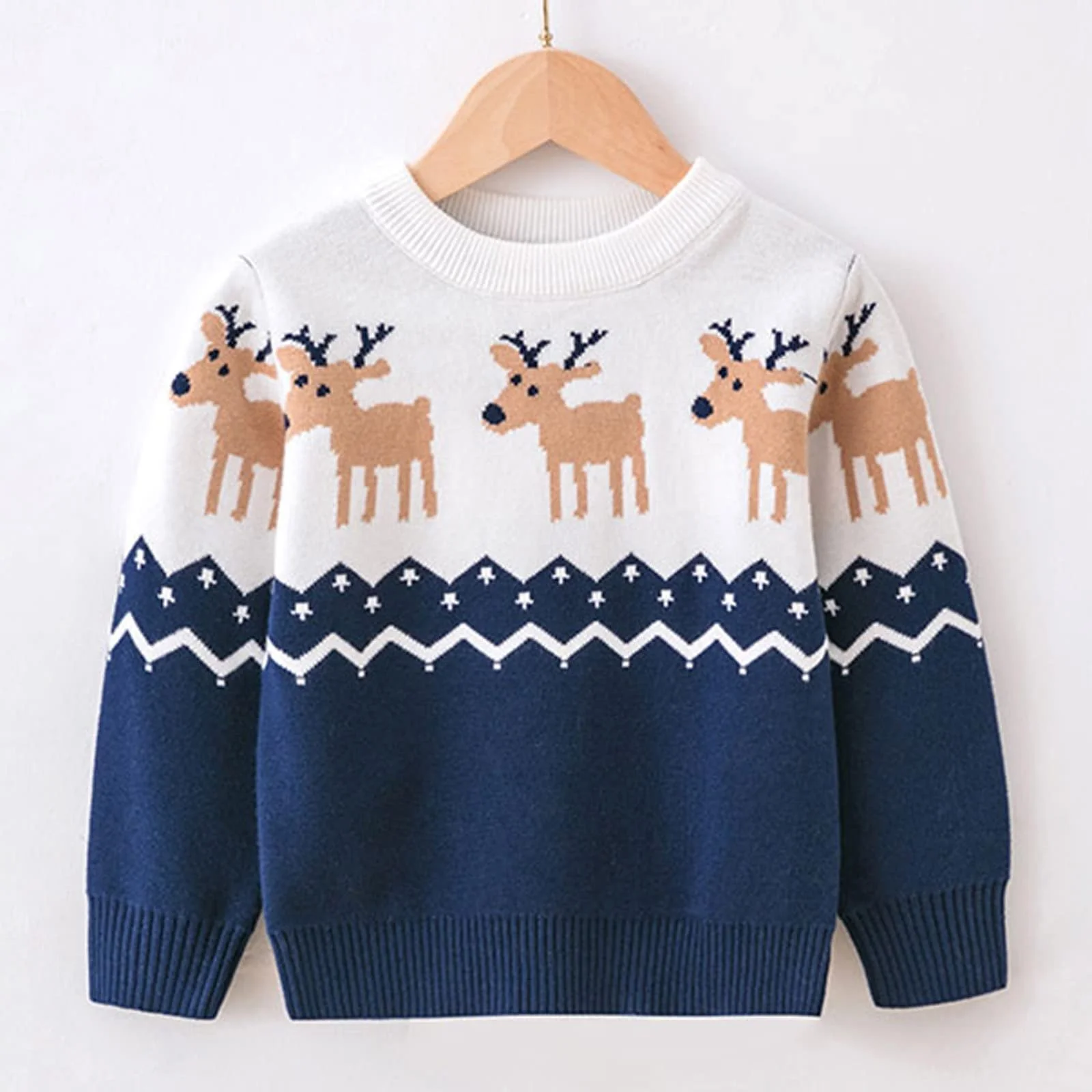 Забавный Рождественский джемпер для детей, Рождественский джемпер для детей с круглым вырезом, Рождественский свитер с рисунком оленя, Рождественский осенне-зимний джемпер, Толстый Рождественский вязаный джемпер, Рождественский костюм для фестиваля, фото №2