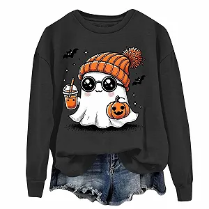 Женский Свитшот Рождественский Свободный Крой Модный Повседневный Хэллоуин С принтом Круглый вырез Длинный рукав - Фото 1