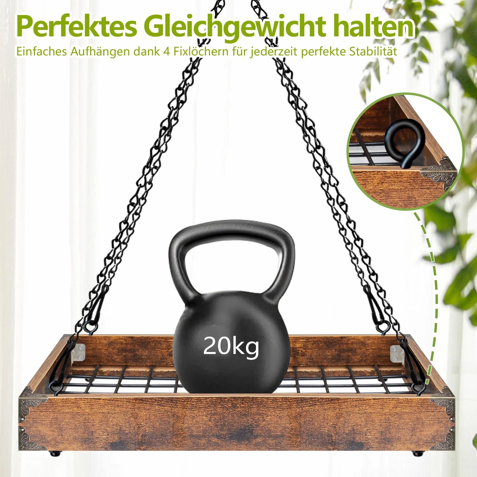 Підвісний кошик для рослин з ланцюгом 40х30 см для кімнатних та вуличних квітів МДФ/Метал, фото №6