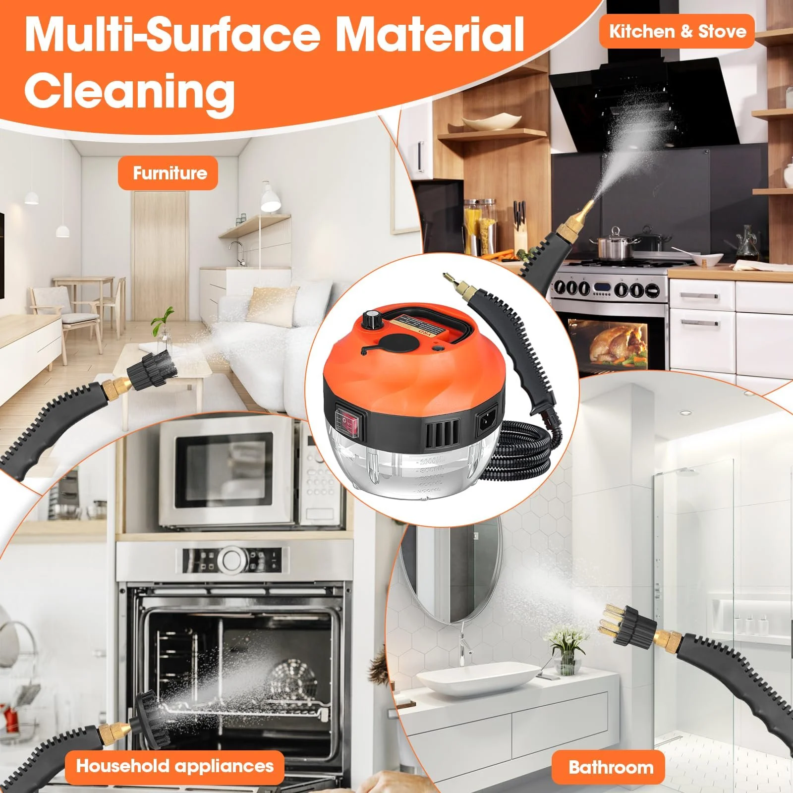 Пароочисник побутовий 2500W 1350 ml 3 bar ручний, фото №7