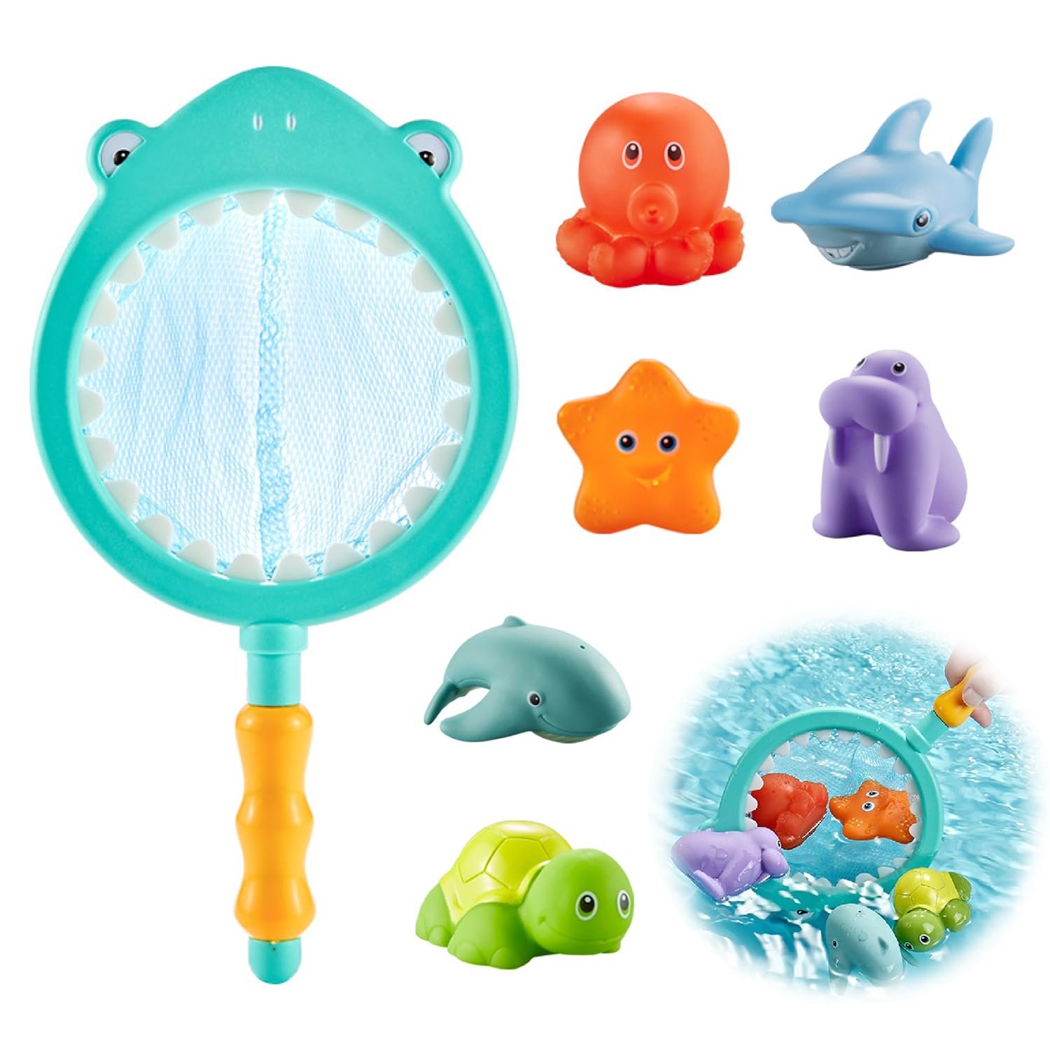Набір іграшок для ванни з 7 предметів з рибальськими сітками, фото №1