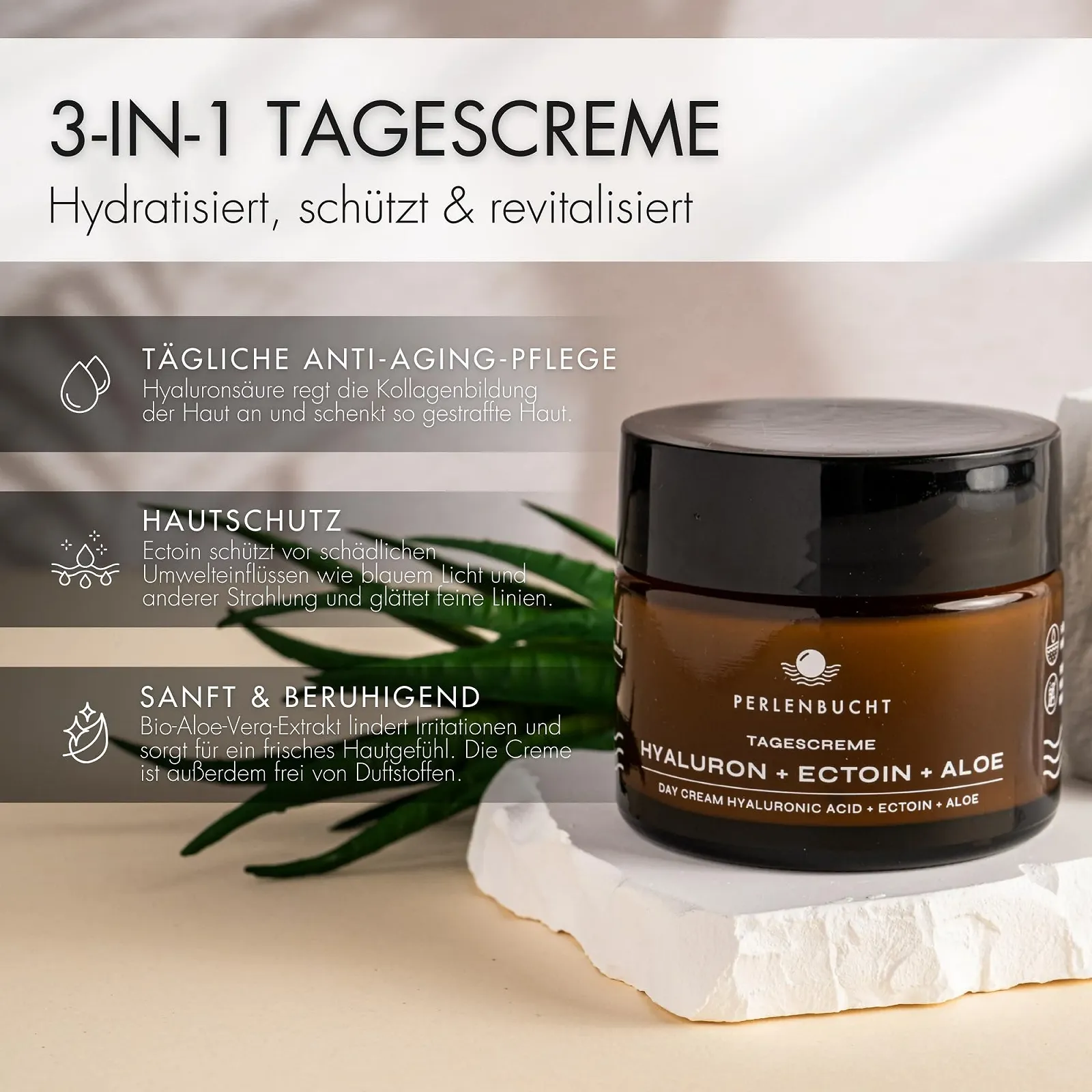 Денний крем PERLENBUCHT Hyaluron, Ectoin & Aloe Vera Зволожувальний 50 мл, фото №4 Денний крем PERLENBUCHT Hyaluron, Ectoin & Aloe Vera Зволожувальний 50 мл, фото №4
