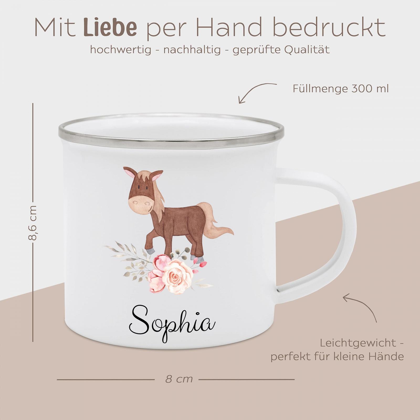 Емальована кружка wunderwunsch Дитяча з високоякісним спеціальним принтом Конячки з квітами, фото №5