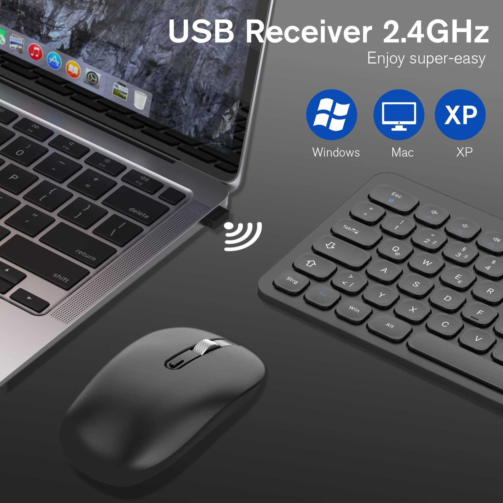 Мышь беспроводная Cimetech 2.4GHz, тихая, эргономичная, с USB-ресивером, 3 DPI, металлическое колесо прокрутки, фото №5