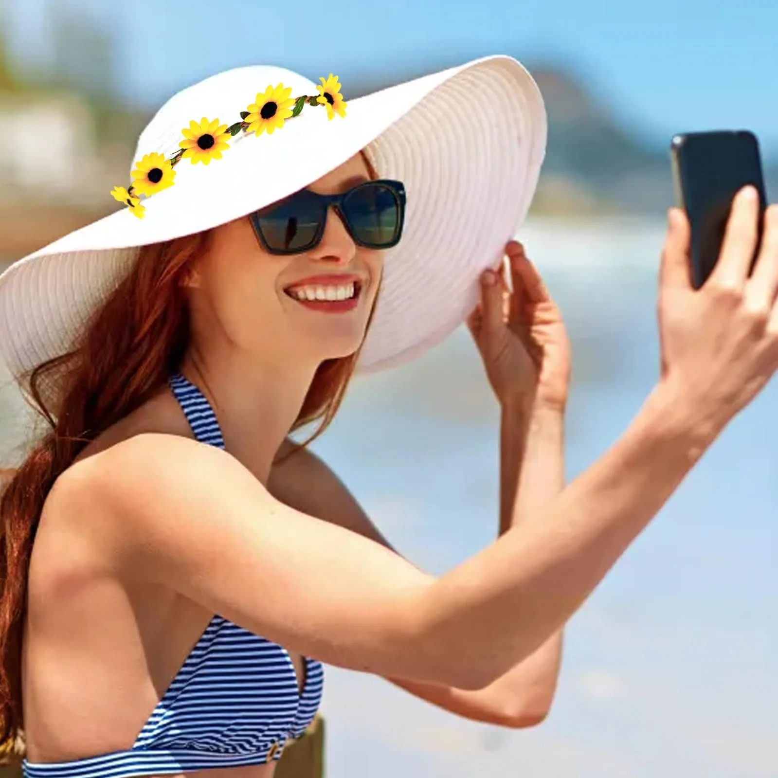 Вінок Квітковий З соняшниками та кліпсами ромашками Жовтий, фото №5 Вінок Квітковий З соняшниками та кліпсами ромашками Жовтий, фото №5