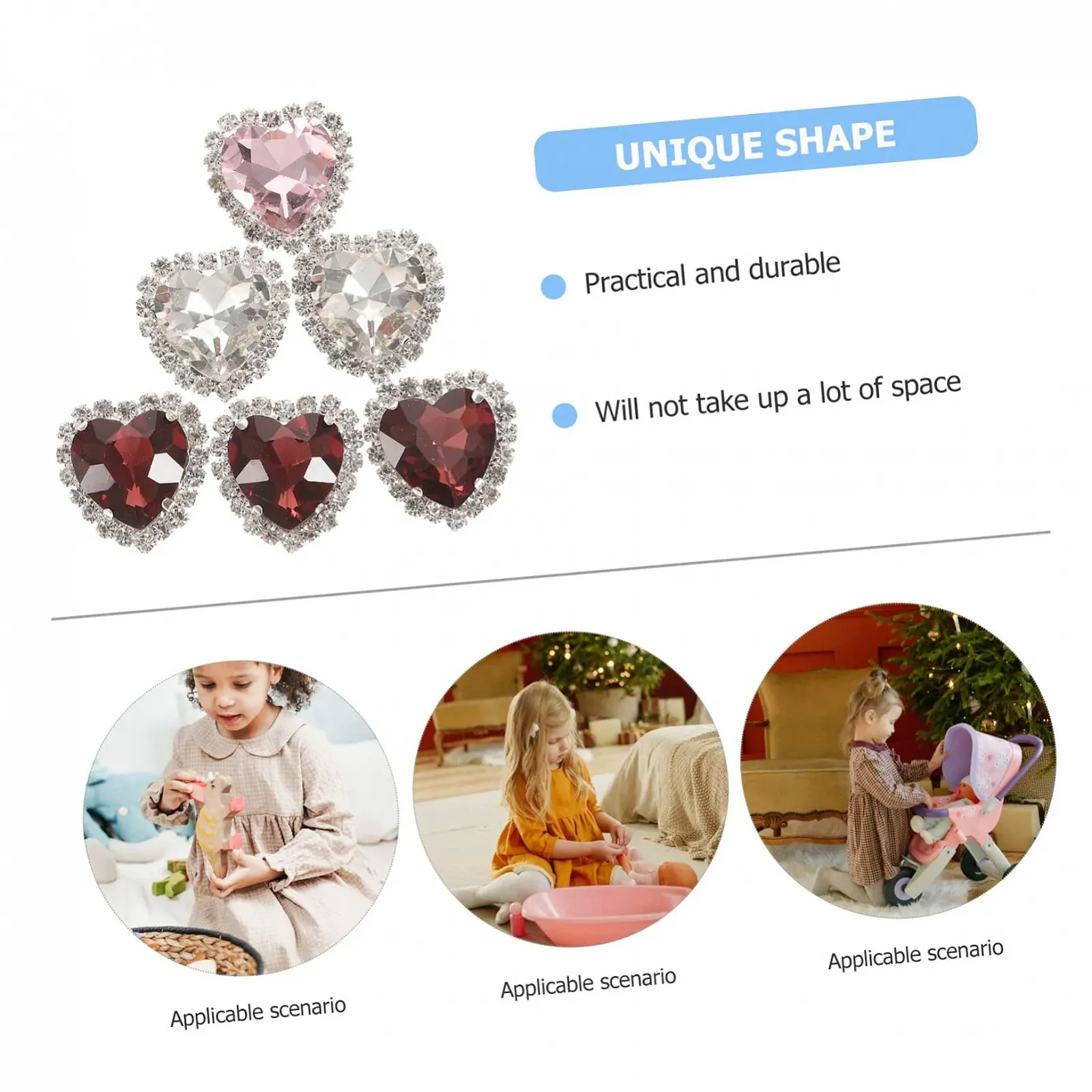 Ґудзики-стрази Серце Прозорий Винно-червоний, 30 шт, фото №9