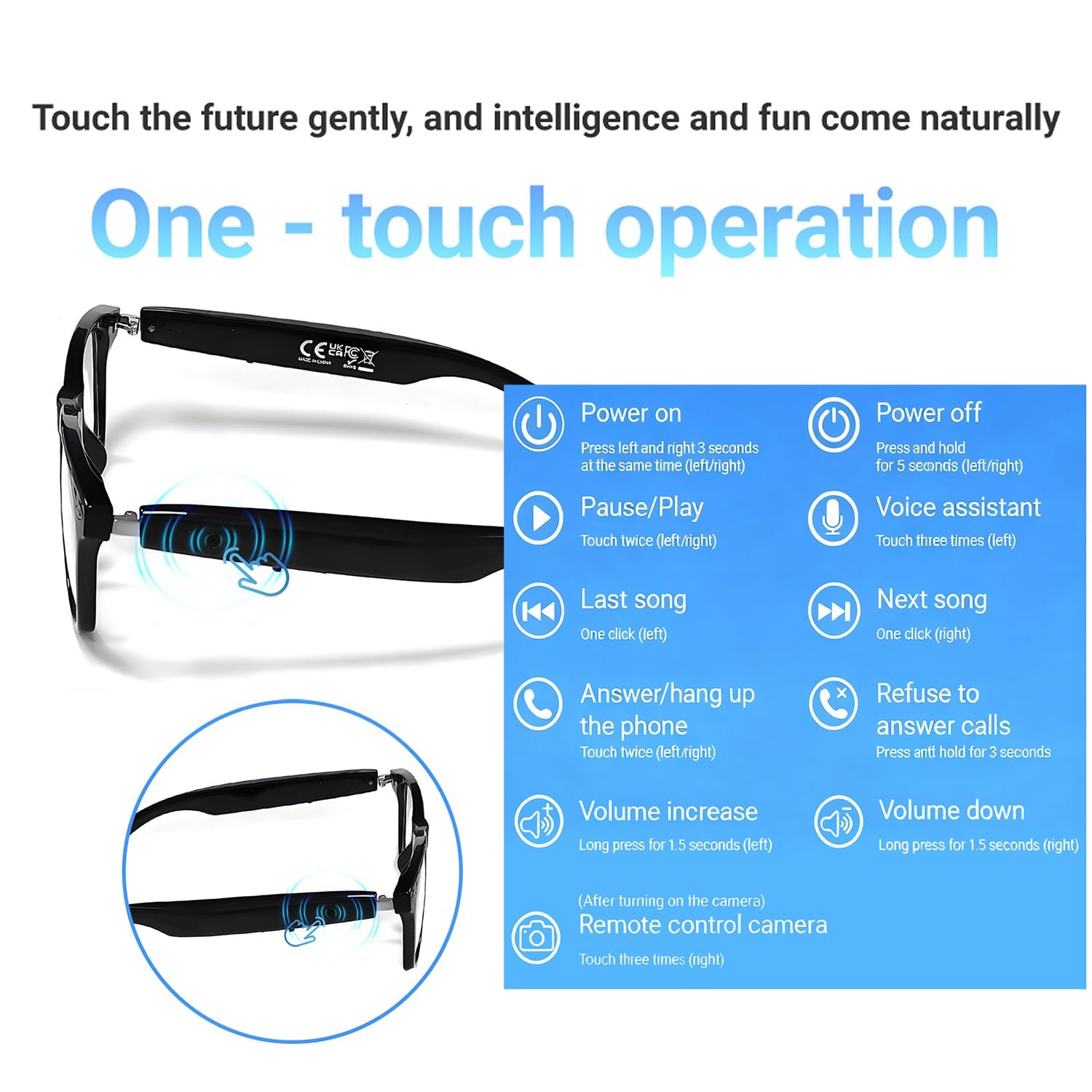 Умные очки переводчики, Черная оправа прозрачная линза, фото №4