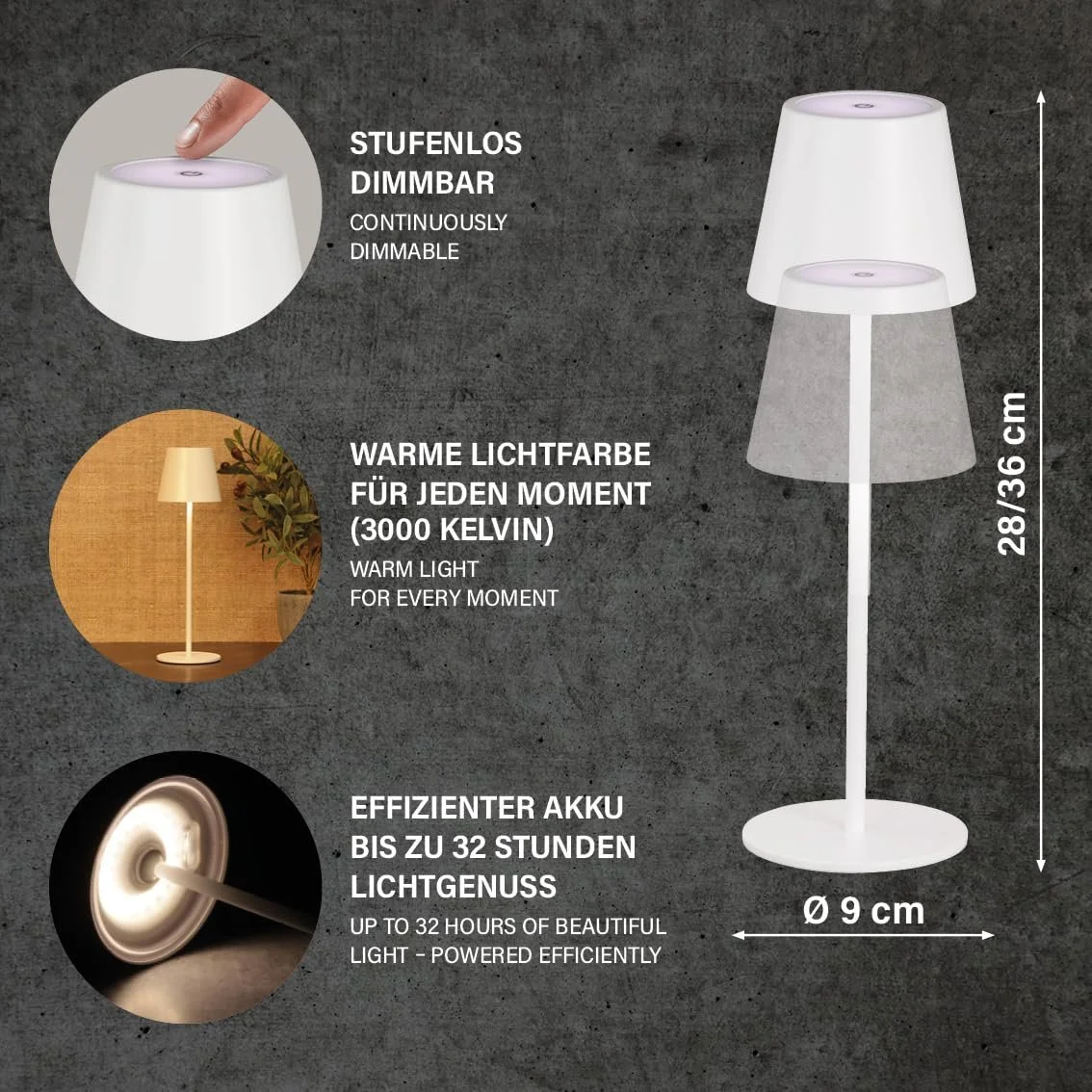 Настільна лампа FHL Акумуляторна LED Сенсорна Водонепроникна Пісочний білий, фото №2