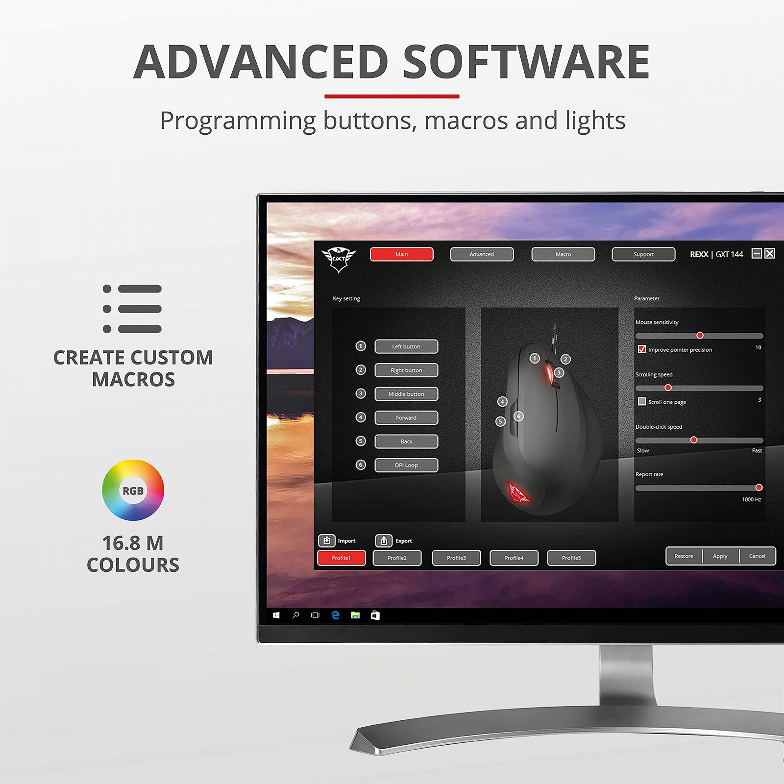 Мышь игровая Trust Gaming GXT 144 Rexx вертикальная эргономичная, 250-10000 DPI, 6 кнопок, черная, фото №3