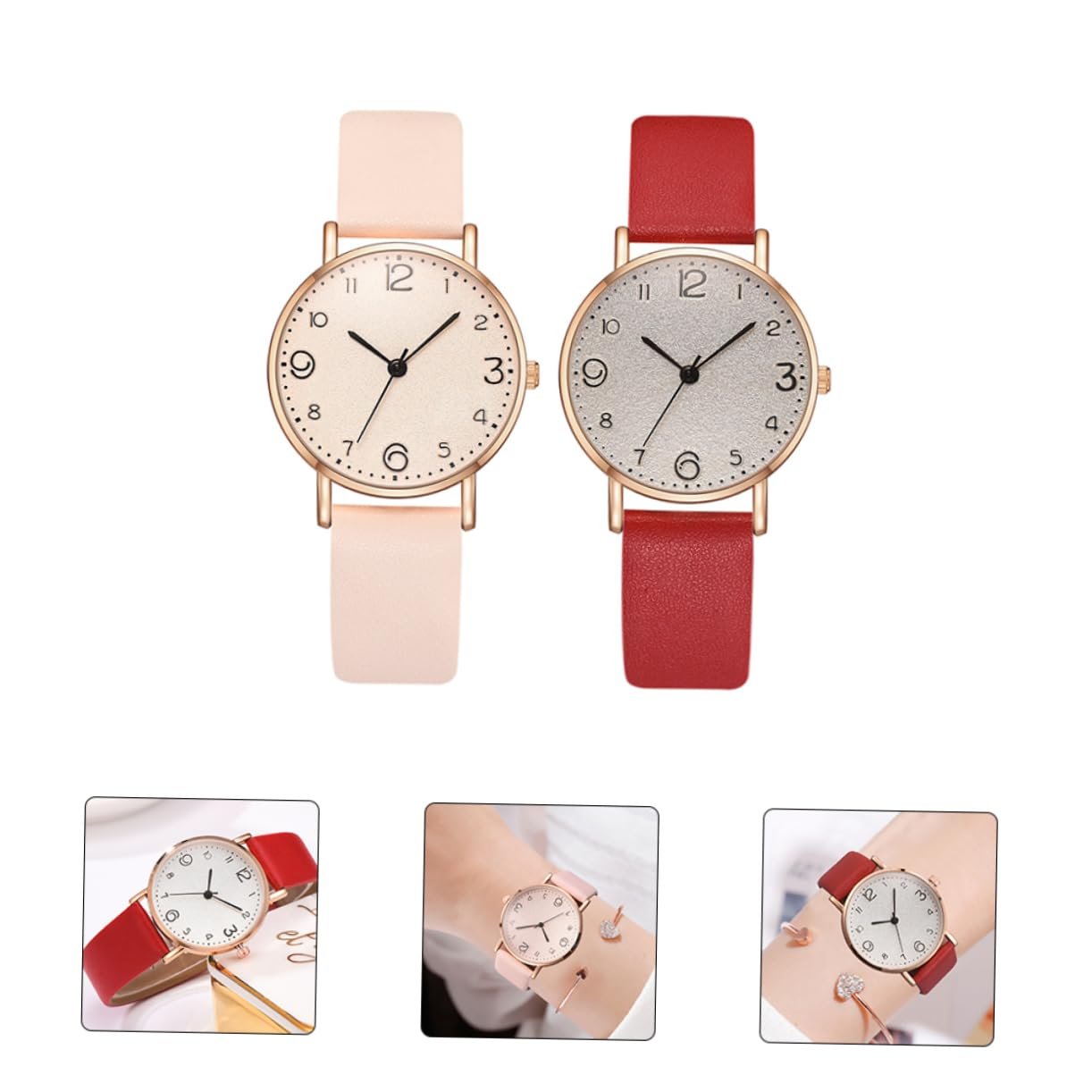 Наручные часы PartyKindom 2 шт. Кварцевые С браслетом PU и бежевым, фото №9