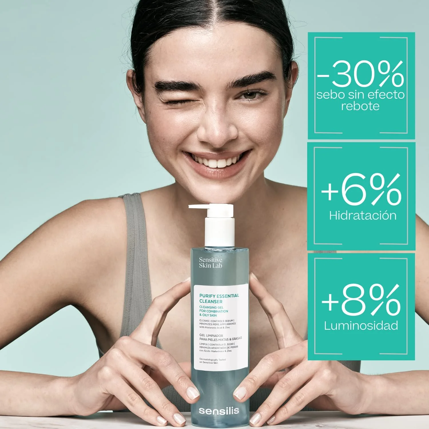 Гель для вмивання Sensilis Purify Essential Cleanser для глибокого очищення, зменшує пори, регулює вироблення себуму, для нормальної, жирної або схильної до акне шкіри, гіалуронова кислота, цинк 400 мл, фото №4