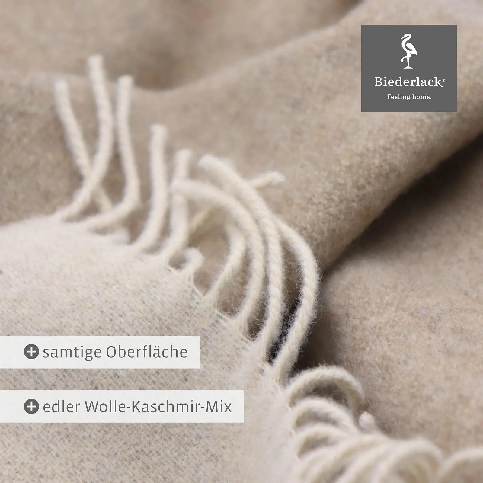 Плед Biederlack Velvet Soft Cuddly Blanket Wool Mix Natural Sand Вовна та кашемір Oeko-Tex Certified 130 x 170 см Пісочний, фото №4