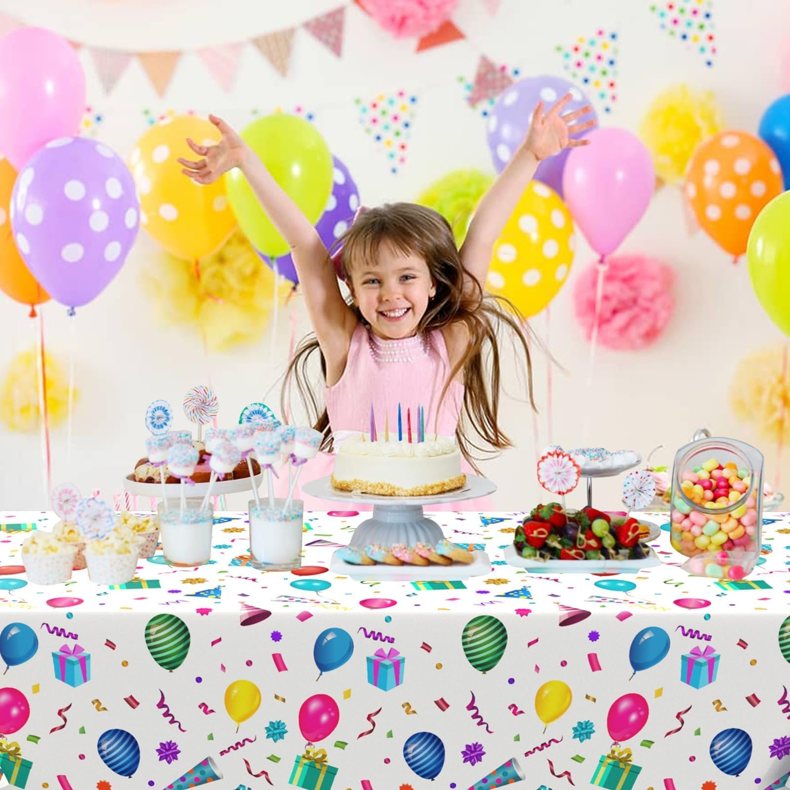 Скатертина Happy Birthday Party одноразова пластикова 137 x 274 см, фото №4